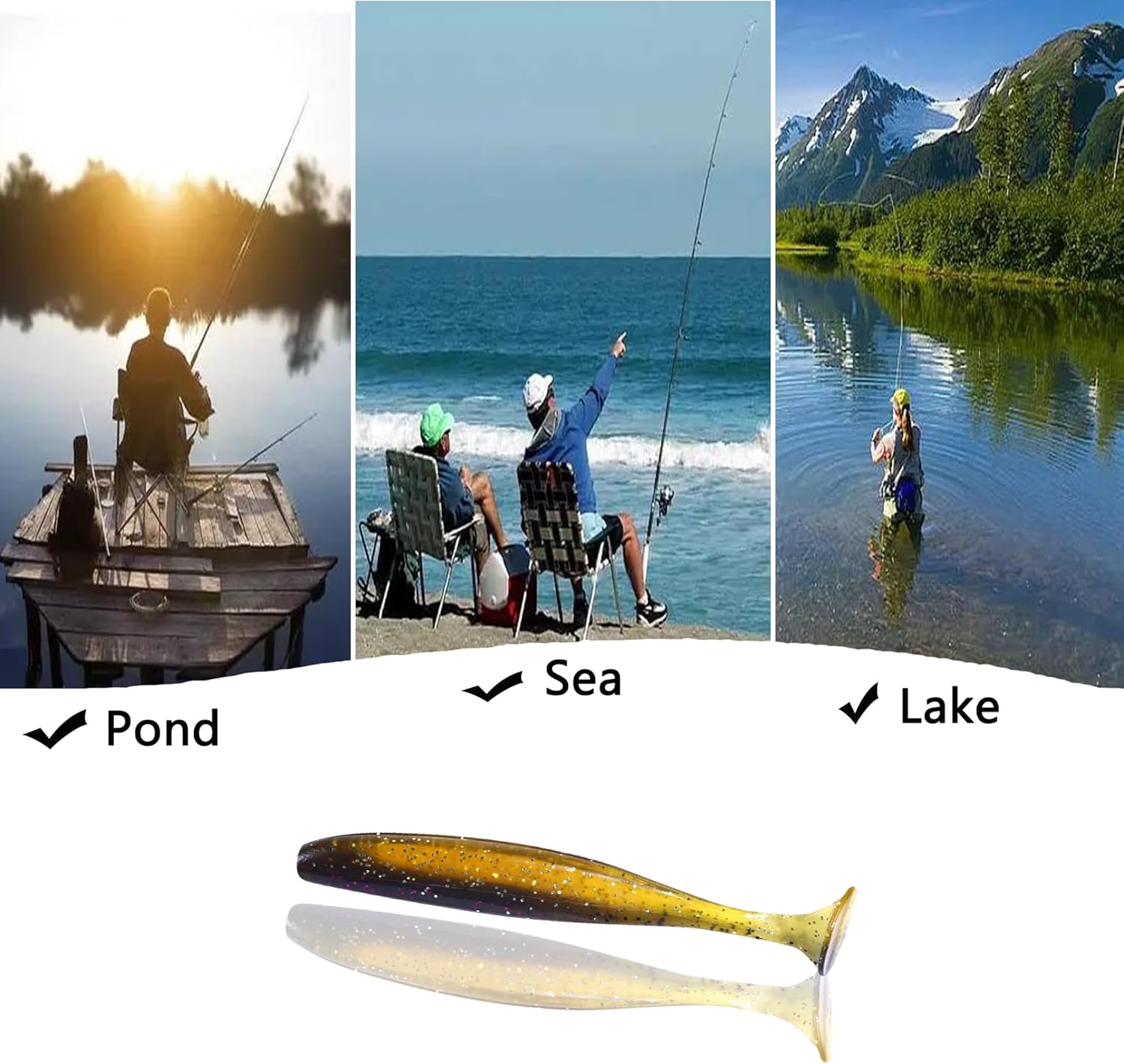 LURESMEOW Cebos de natación de cola de paleta, señuelos de pesca de plástico suave, cebos de natación para pesca de lubina, 3050100 piezas con caja,