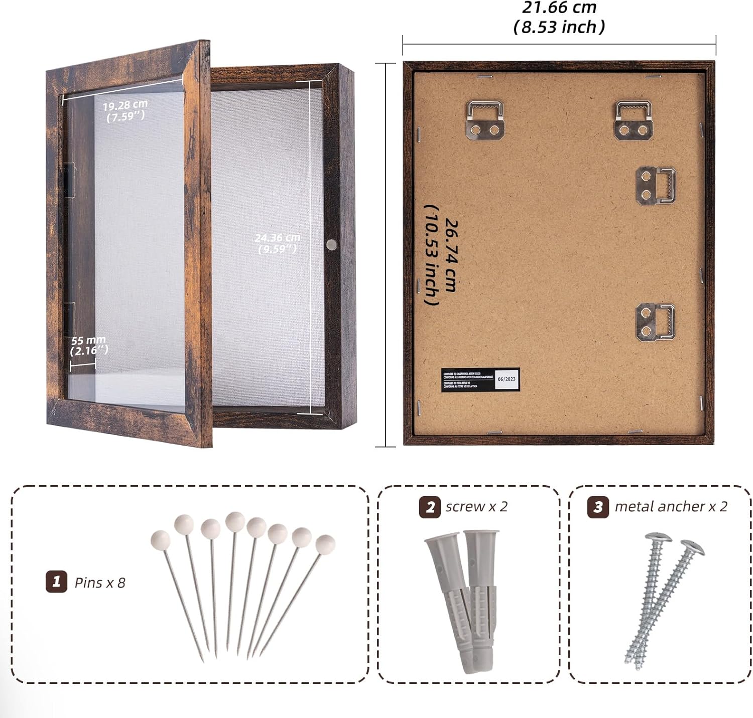 Muzilife Marco de fotos Shadow Box de 8 x 10 pulgadas  2.16 pulgadas de profundidad de madera y vidrio, caja de memoria rectangular lista para