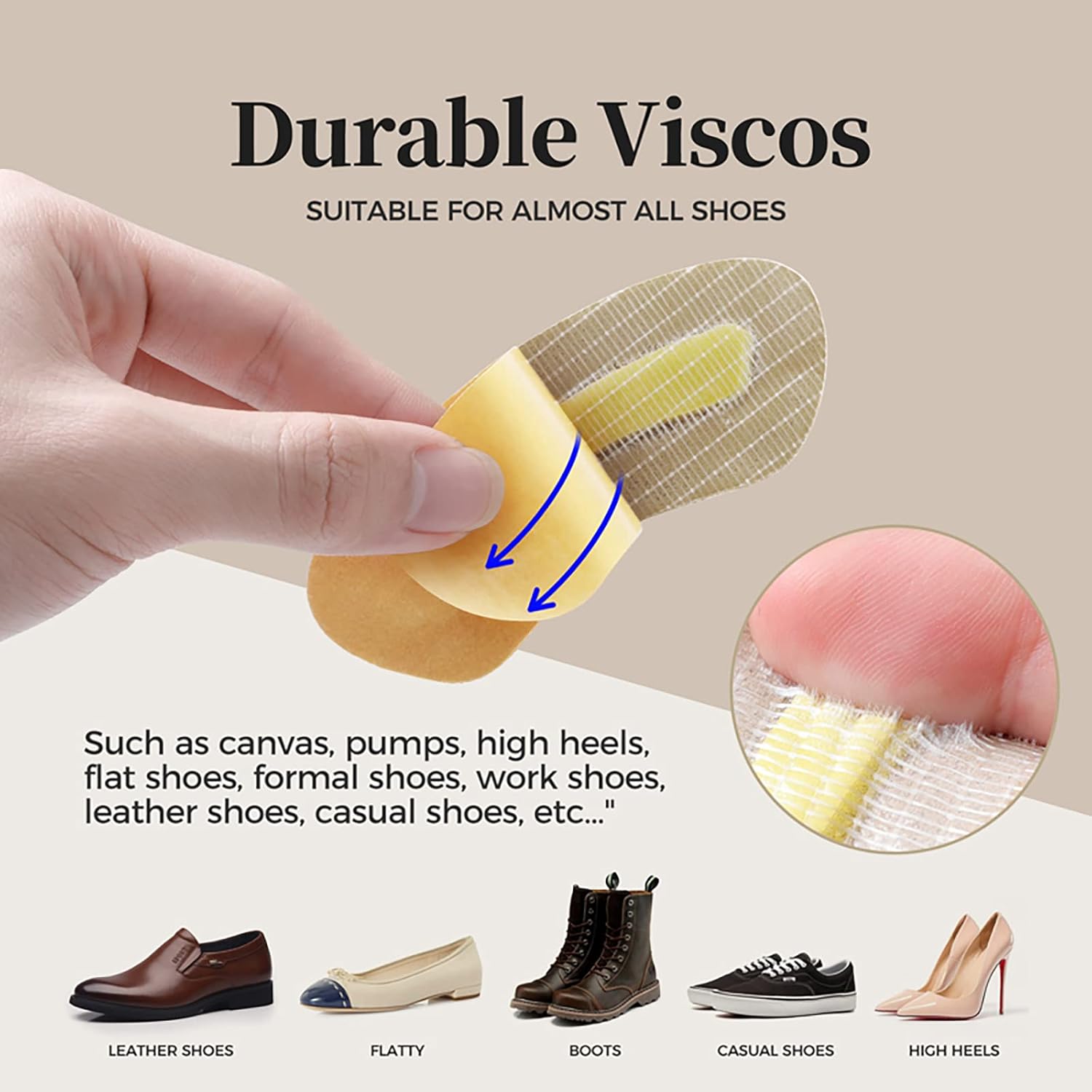 Almohadillas de cuero para el talón para zapatos sueltos, color caqui, 5 pares, Desnudo