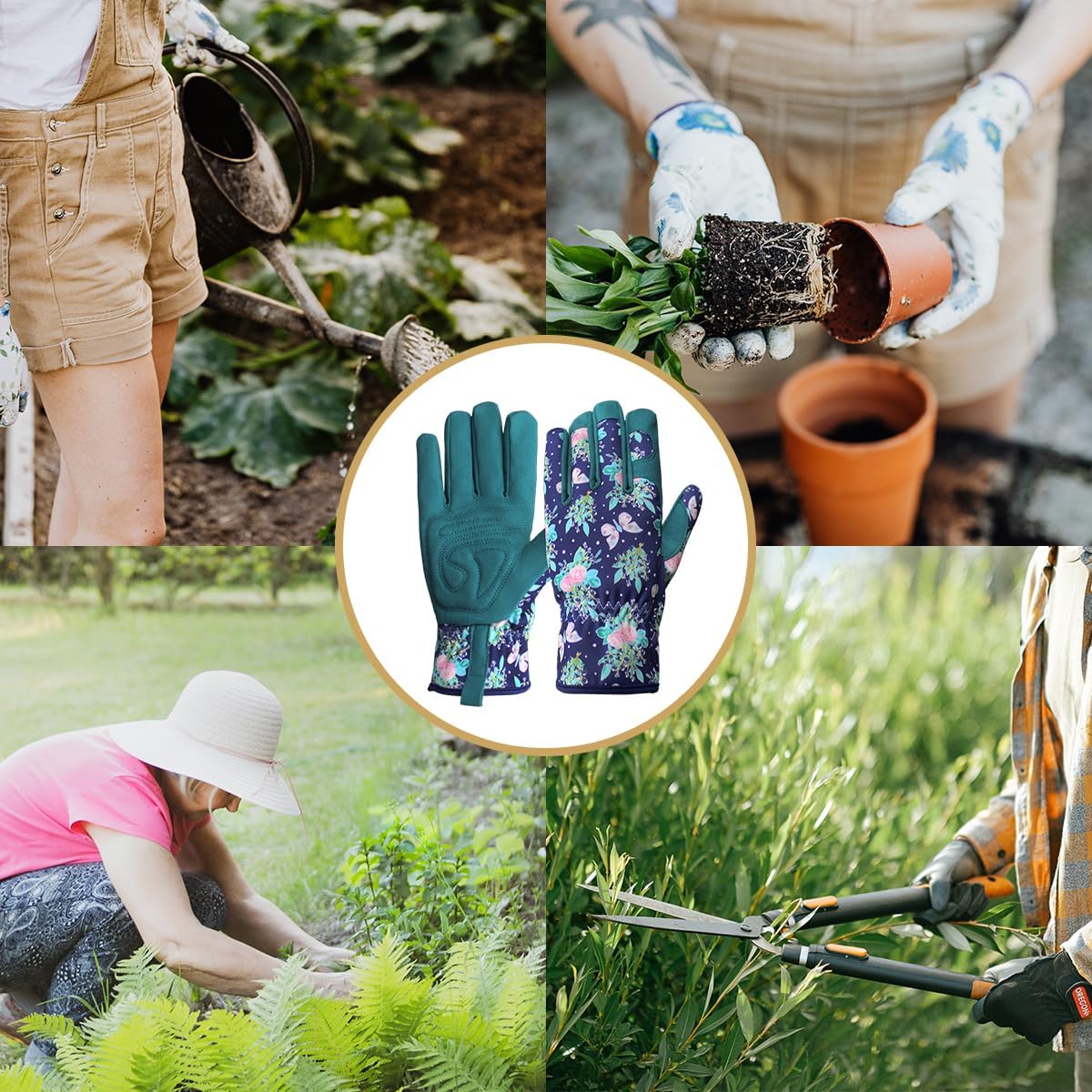 Scott Edward Guantes de jardinería para mujer, a prueba de espinas, agarre de cuero, guantes de trabajo de jardín para desmalezar, plantar, excavar,
