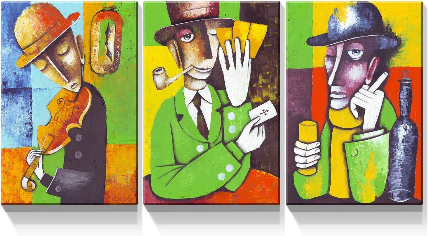 Denozer – 3 piezas de lienzo de arte abstracto para pared, arte abstracto de personajes, decoración de pared occidental vintage para sala de estar,