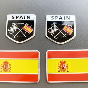 4 calcomanías de metal con emblema de la bandera de España Española España, banderas nacionales españolas, insignias patrióticas para autos, 4 calcomanías de metal con emblema de la bandera de España Española España, banderas nacionales españolas, insignias patrióticas para autos,