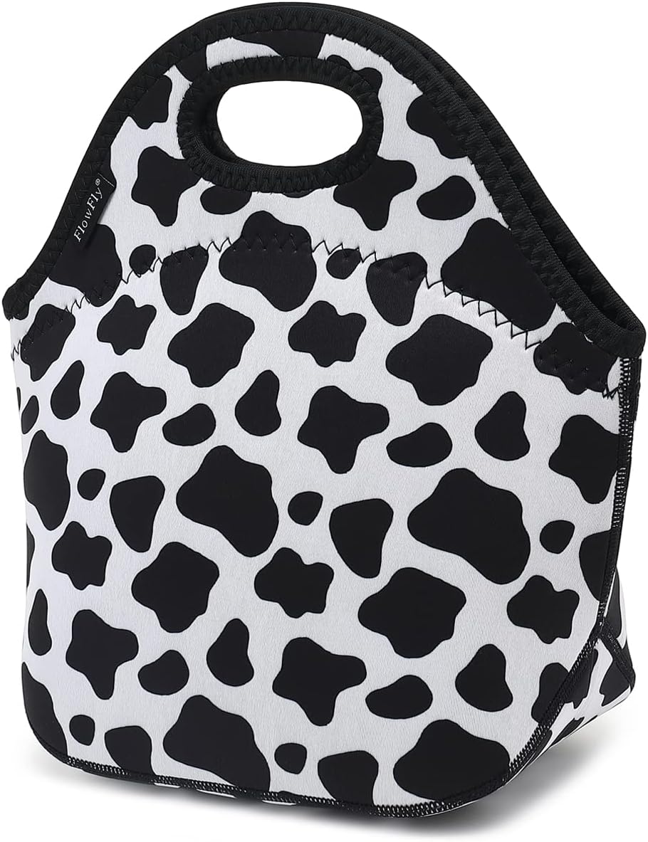 FlowFly Neoprene Kids Lunch box Insulated Soft Bag Mini Cooler Thermal Meal Tote Kit for Boys, Girls,Men,Women,School,Work, Office, Cow