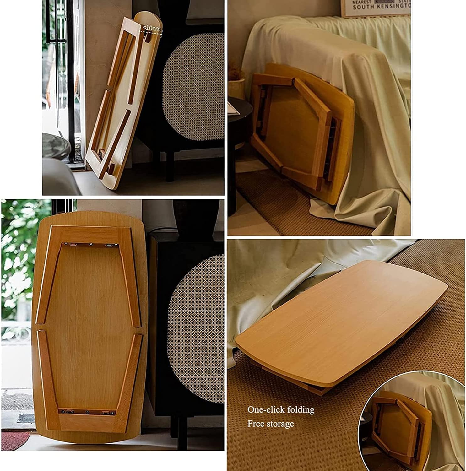 Mesa de Centro Mesa de centro de madera maciza, mesa plegable estilo japonés, mesa auxiliar para sala de estar, sofá, mesa auxiliar de 17.7 in de