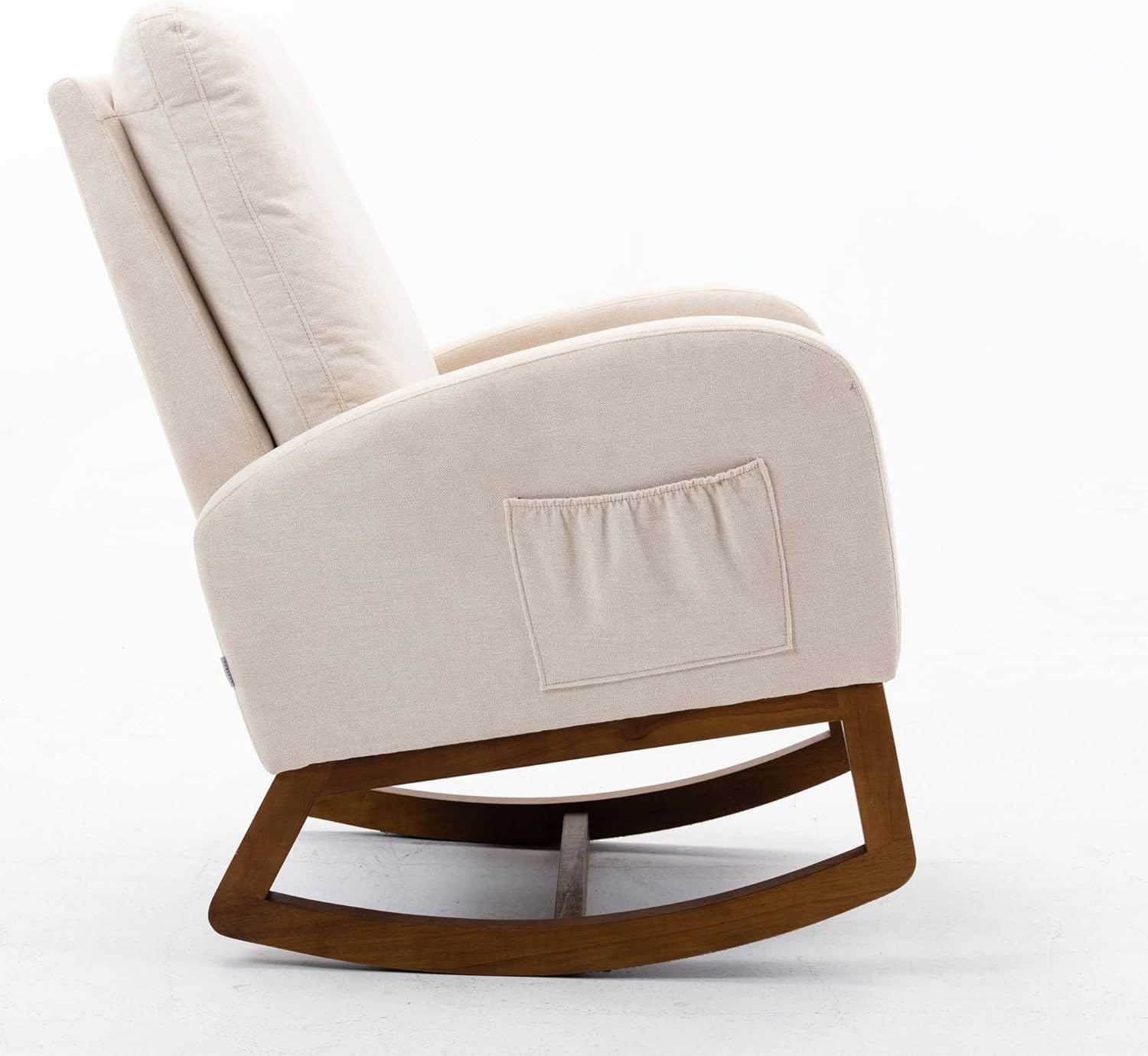 SSLine Mecedora tapizada, moderna y cómoda, de tela, para sala de estar, dormitorio, sala de estudio, silla mecedora de oficina (beige)
