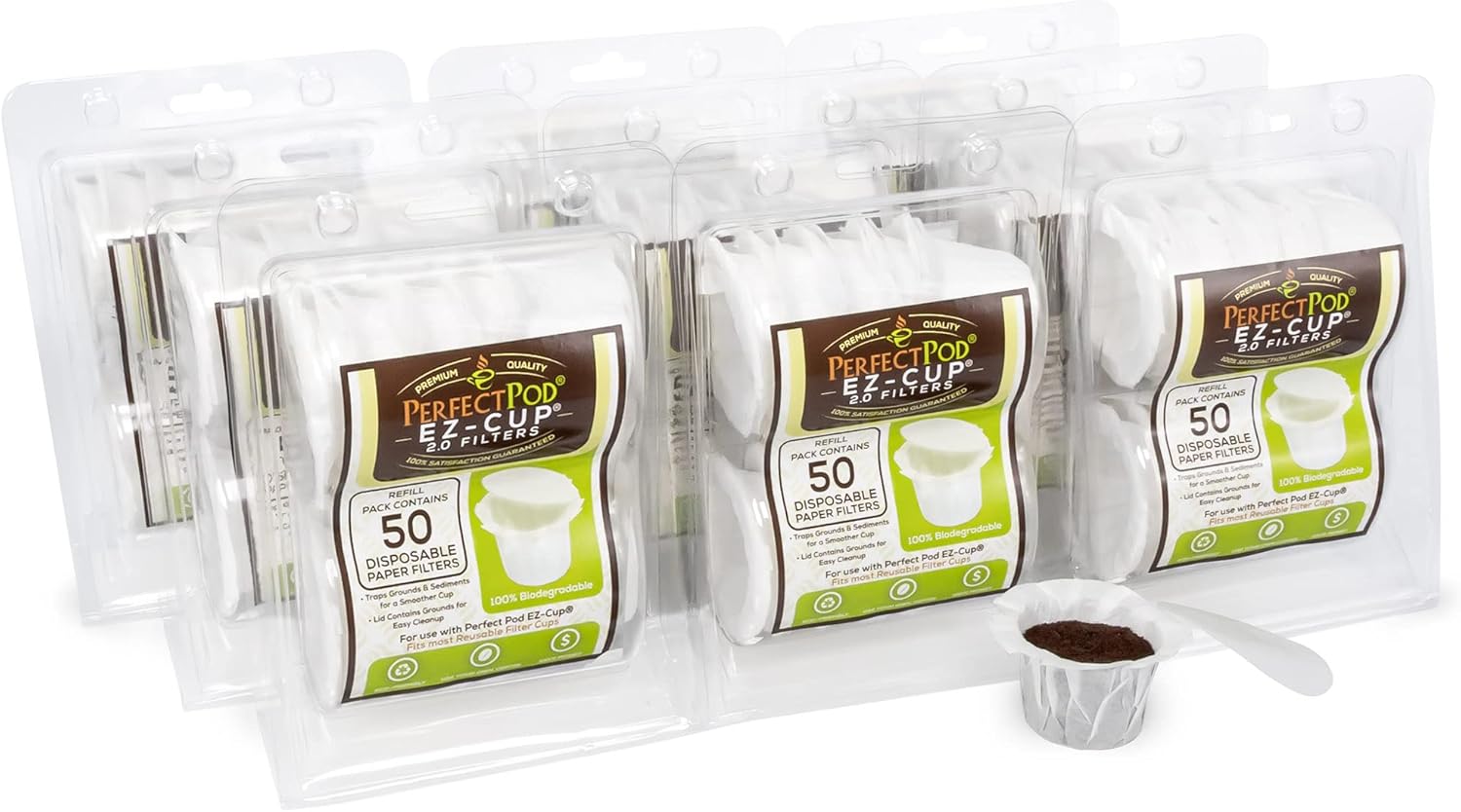 Perfect Pod EZ-Cup Filtros de café de papel con tapa patentada para cafeteras de una sola porción y cápsulas de café, compatibles con Keurig,