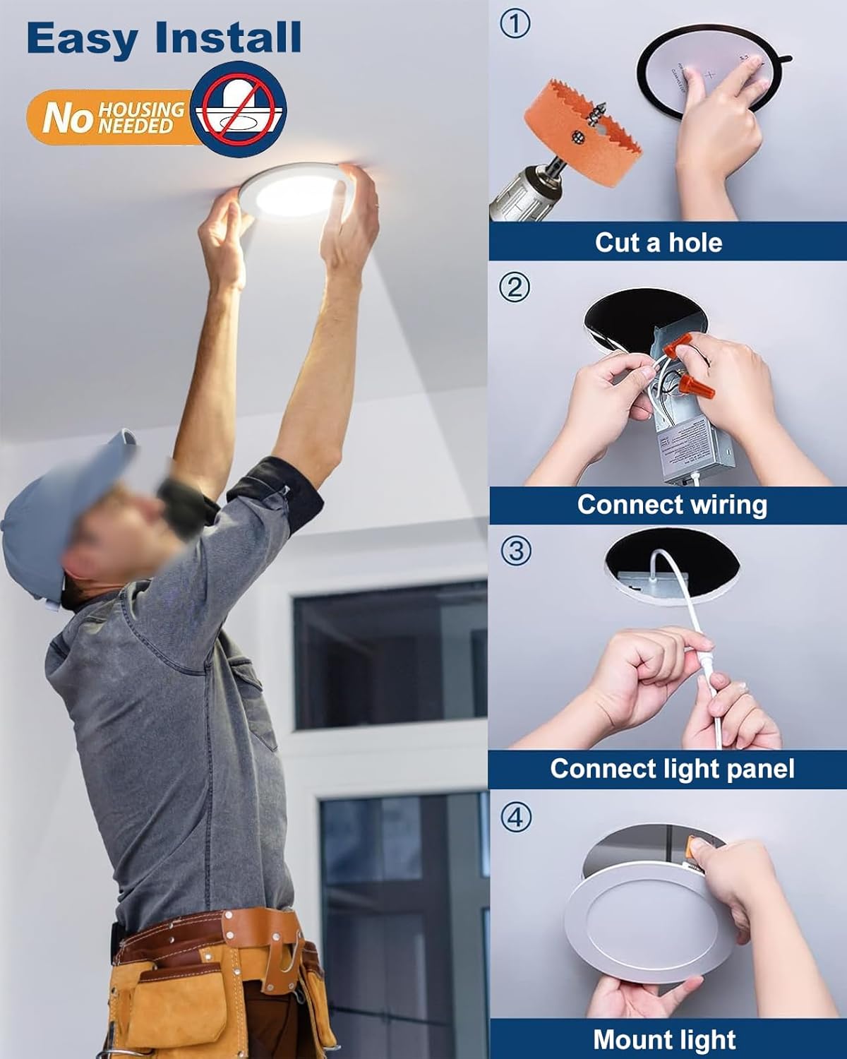 Paquete de 12 luces empotrables LED empotrables de 6 pulgadas con caja de conexiones, luz empotrada de brillo de 1050 lm, 12 W 110 W Eqv, luces