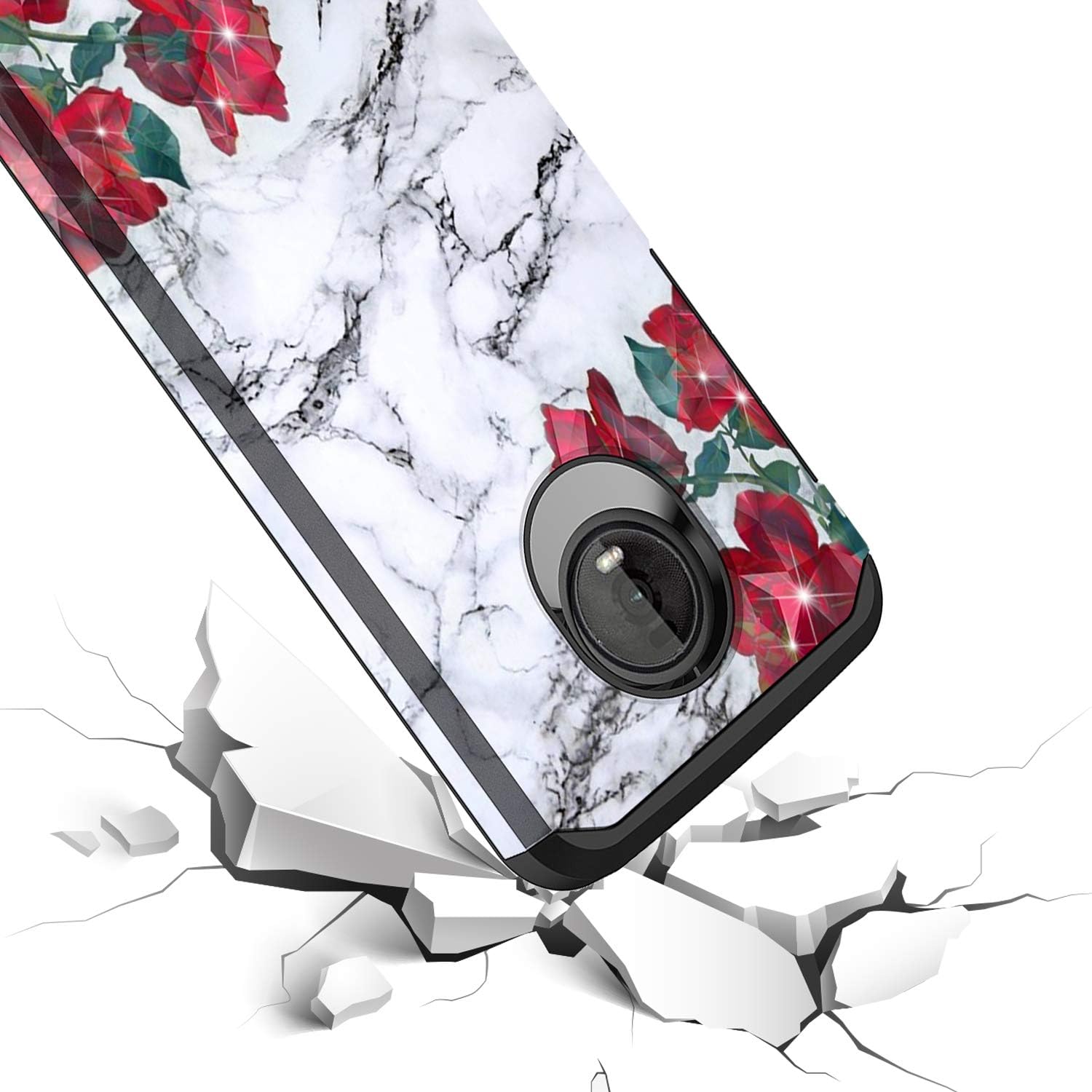 Rosebono – Funda compatible con Motorola Moto Z4Z4 Play, delgada, híbrida, a prueba de golpes, funda de armadura gráfica para Motorola Moto Z4Z4