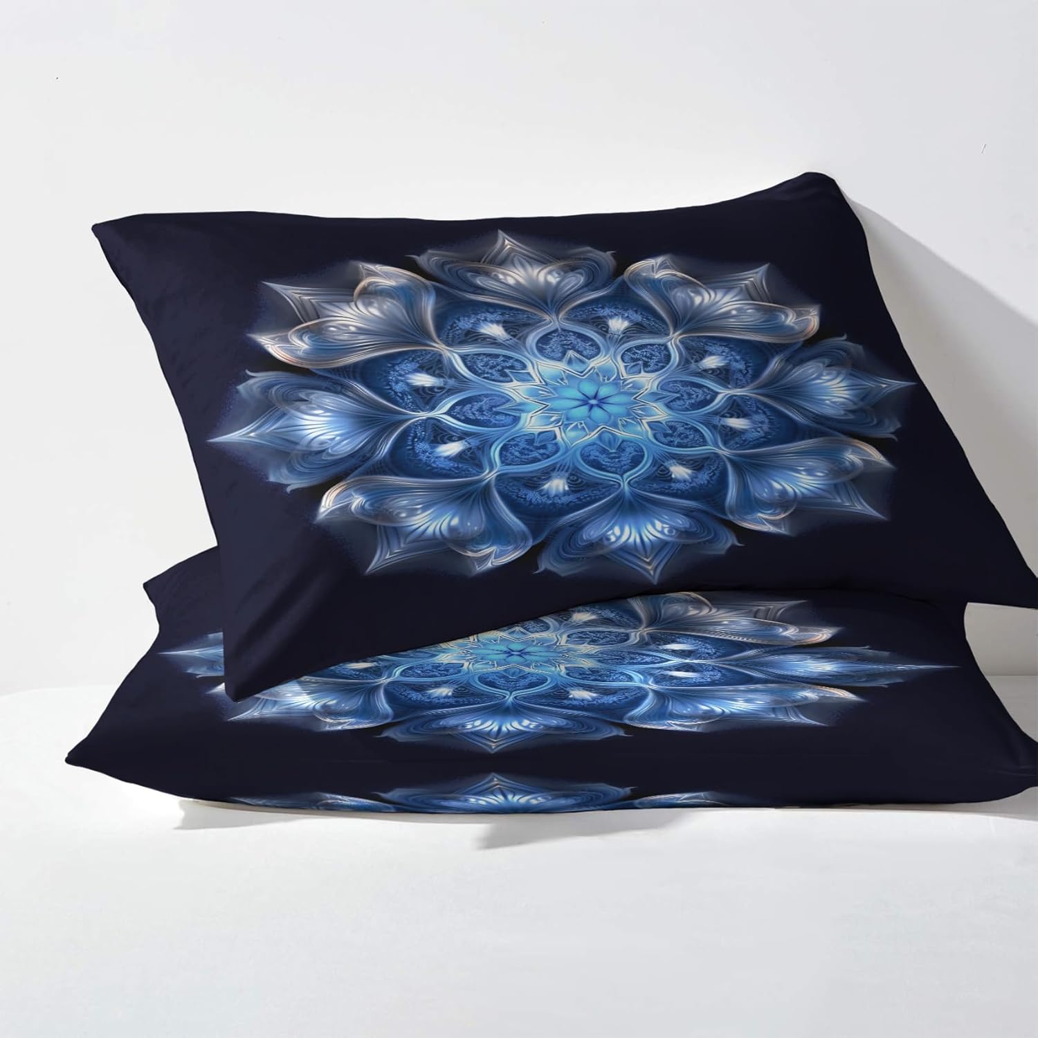 J9-&-157 – Juego de sábanas con estampado de mandala tamaño King, sábanas y fundas de almohada con patrones de 4 piezas, sábana bajera ajustable de