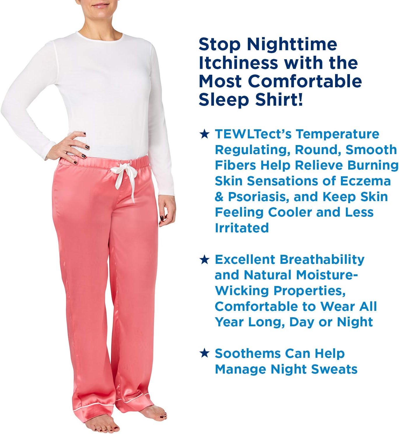 Ropa para eccema, psoriasis y camisa de tratamiento de piel sensible para mujer