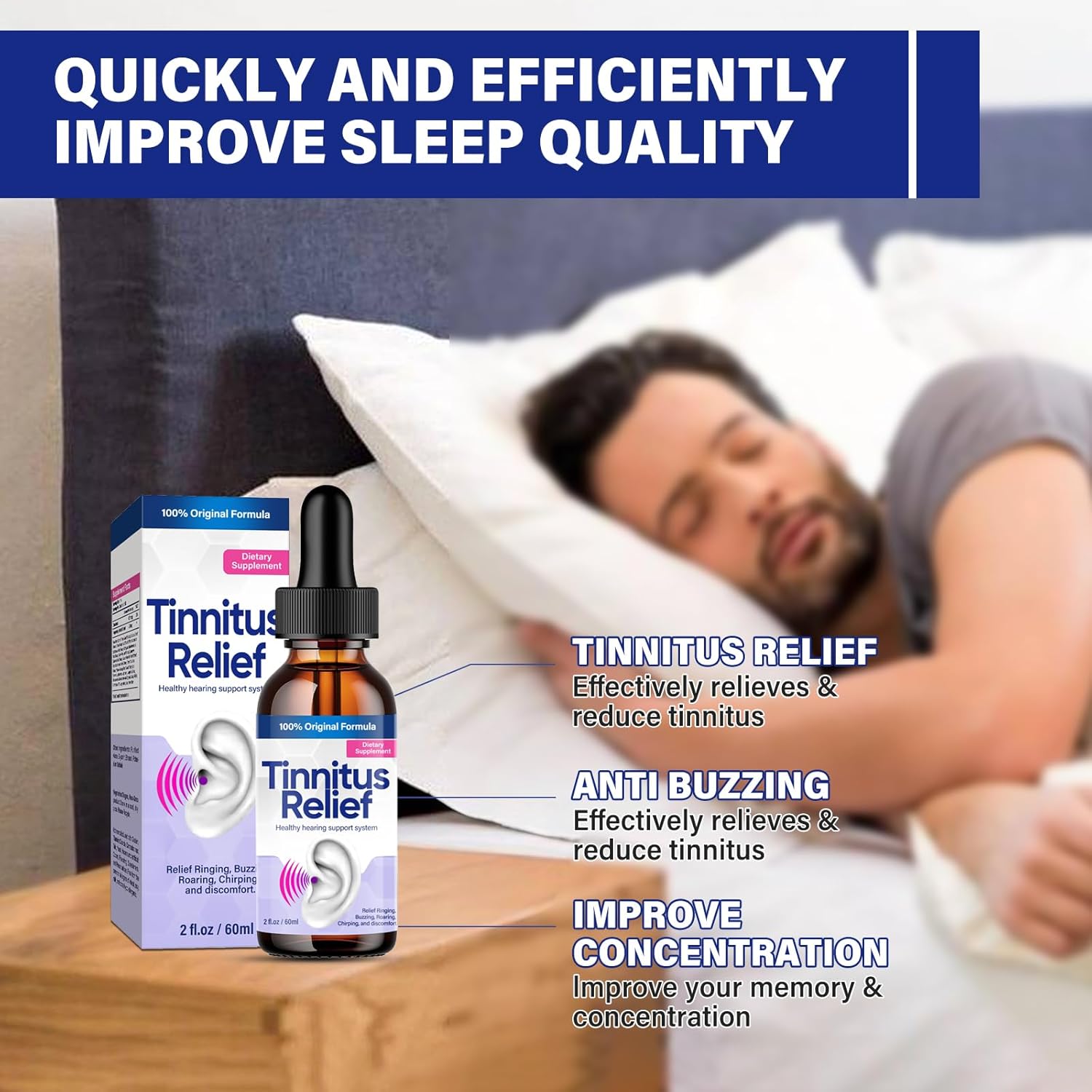 Alivio de tinnitus para oídos zumbidos, fórmula herbaria natural, gotas de alivio para el oído, aceite de tinnitus alivia eficazmente el dolor de