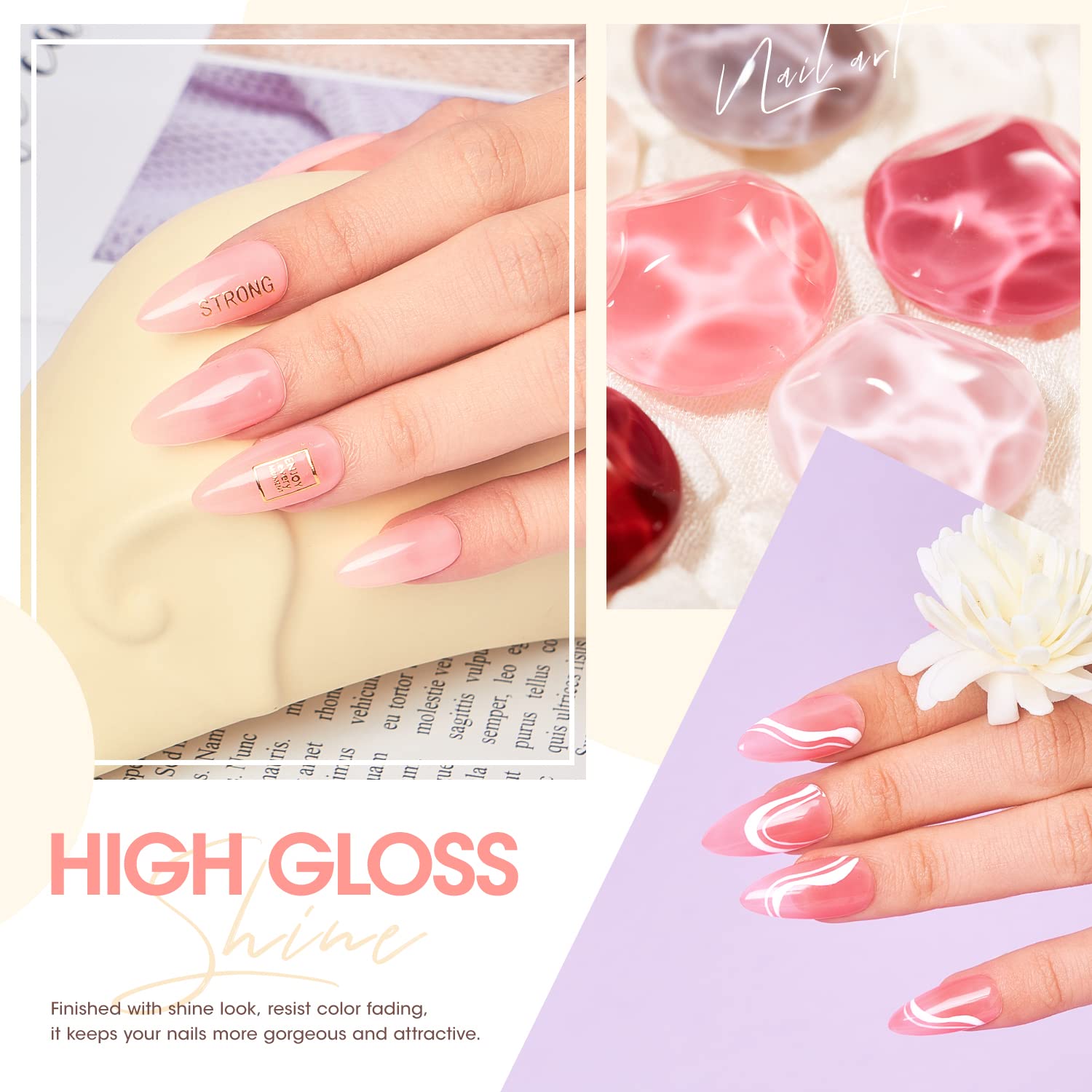 Gellen Kit de esmalte de uñas de gel, 6 colores, juego de esmalte de uñas de gel transparente lechoso con lámpara de uñas de 36 W, kit de iniciación