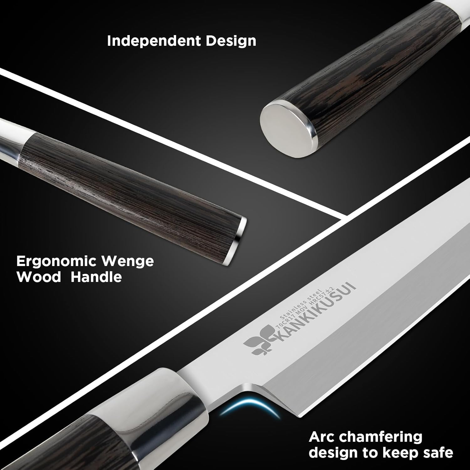Cuchillo Sashimi, juego de cuchillos de sushi de 9.3 pulgadas con funda, afilador, paño de limpieza, caja de regalo, cuchillo Yanagiba HC 70cr17mov