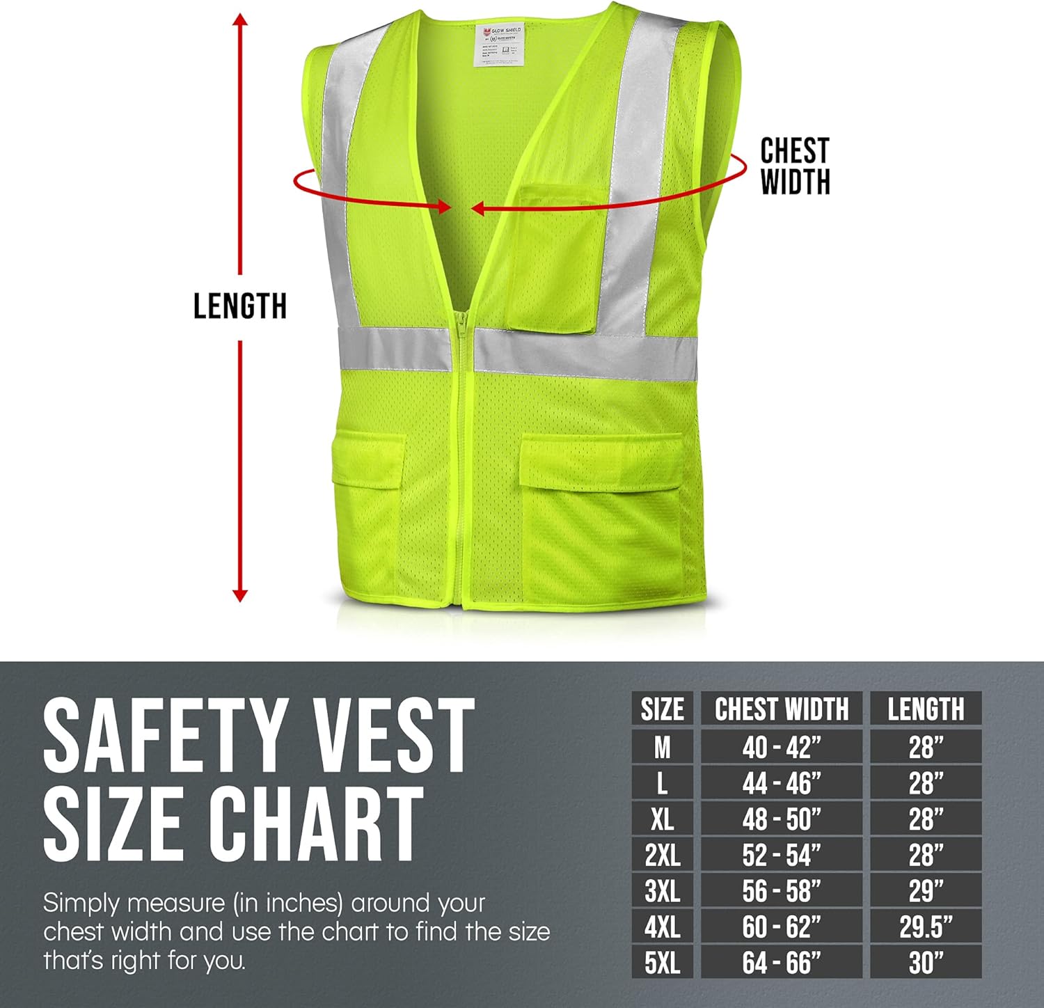 Glow Shield High Visibility Class 3 ANSI Safety Vest with Sleeves, Wide Reflective Stripes & Zipper Closure, S to 4XL