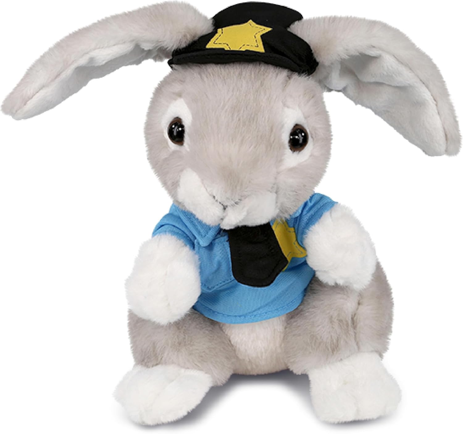 DolliBu Peluche de oficial de policía de conejo gris, disfraz de policía de conejo suave con lindo uniforme de policía y traje de gorra, regalo con