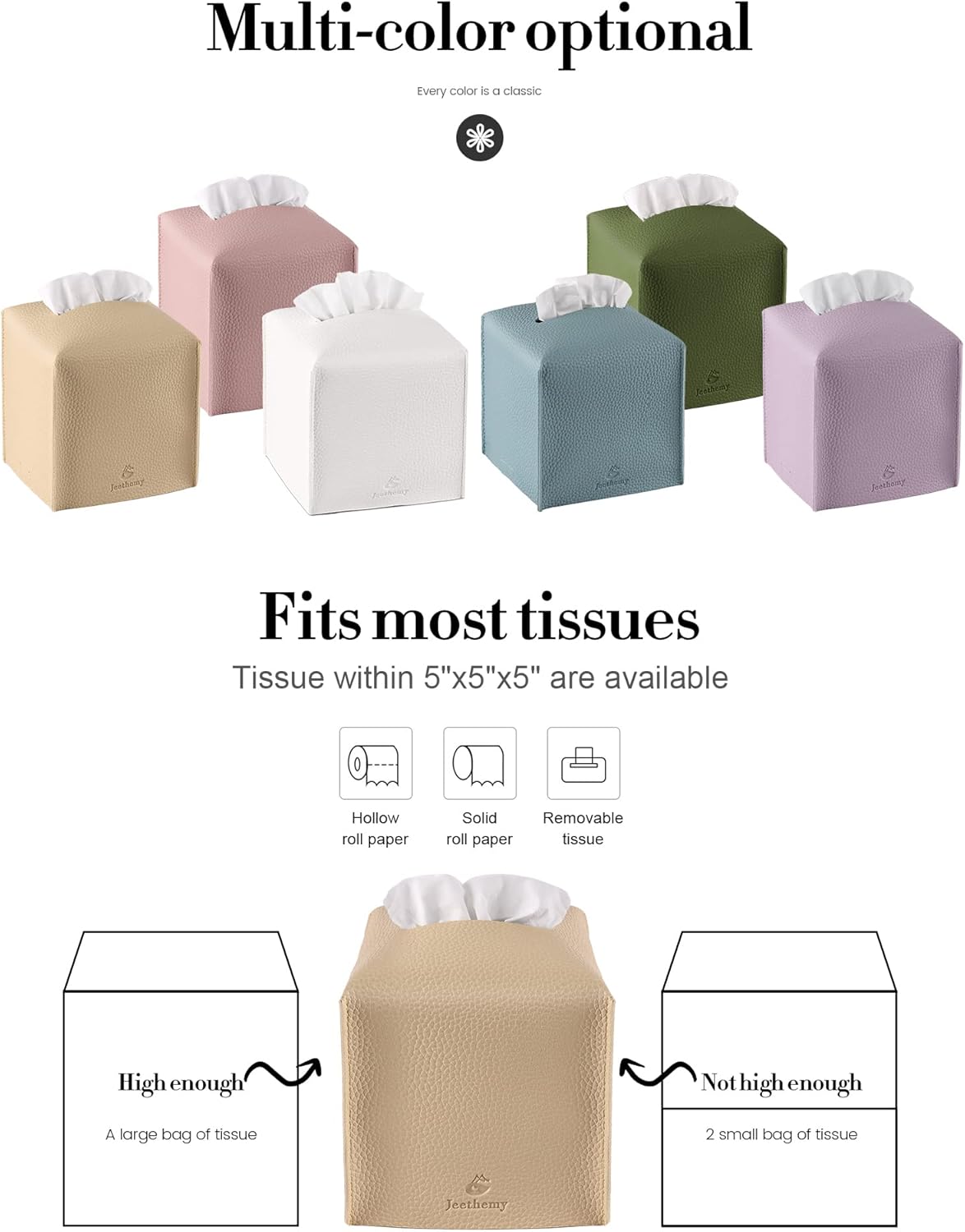 Funda para caja de pañuelos, soporte cuadrado de piel sintética, moderno organizador de papel facial, 5 x 5 x 5 pulgadas, doble beige