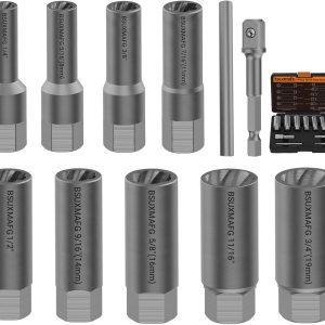 Juego de 11 extractores de pernos profundos en espiral, juego de removedor de pernos de impacto y tuercas, removedor de tuercas de orejeta, juego de Juego de 11 extractores de pernos profundos en espiral, juego de removedor de pernos de impacto y tuercas, removedor de tuercas de orejeta, juego de