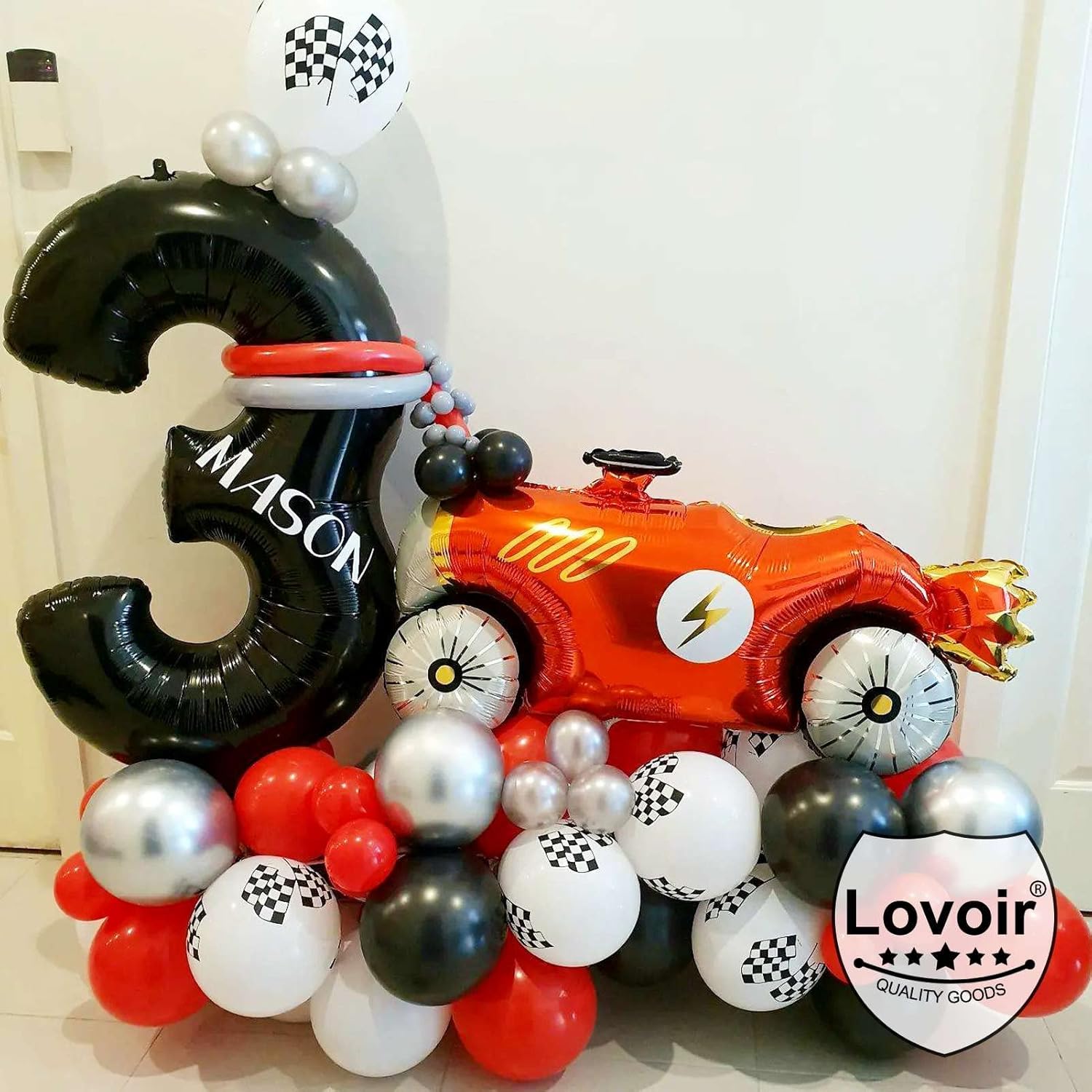 Globo negro número 2 de 40 pulgadas, globos de helio de tereftalato de polietileno de gran tamaño para niños, 2 auto de carreras, camión monstruo,