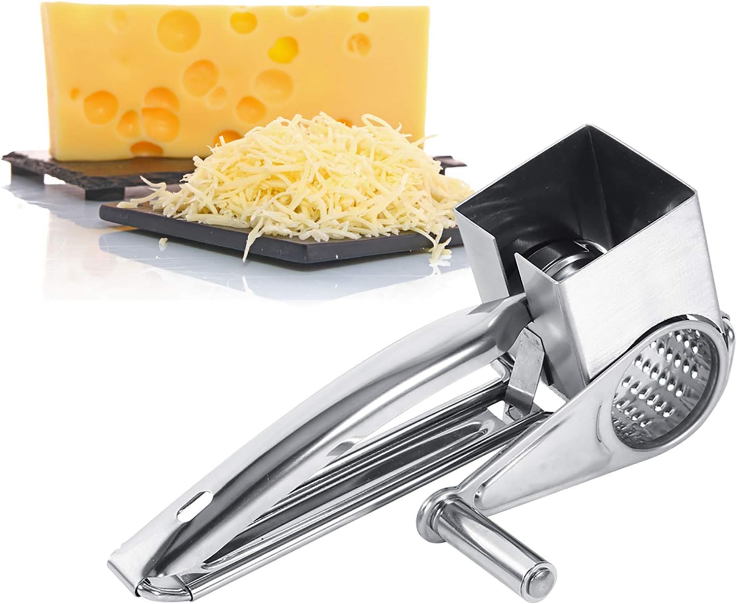 CHICIRIS Rallador de queso rotativo, rallador manual de queso de acero inoxidable, multifuncional manual de mano, triturador de queso, cortador para