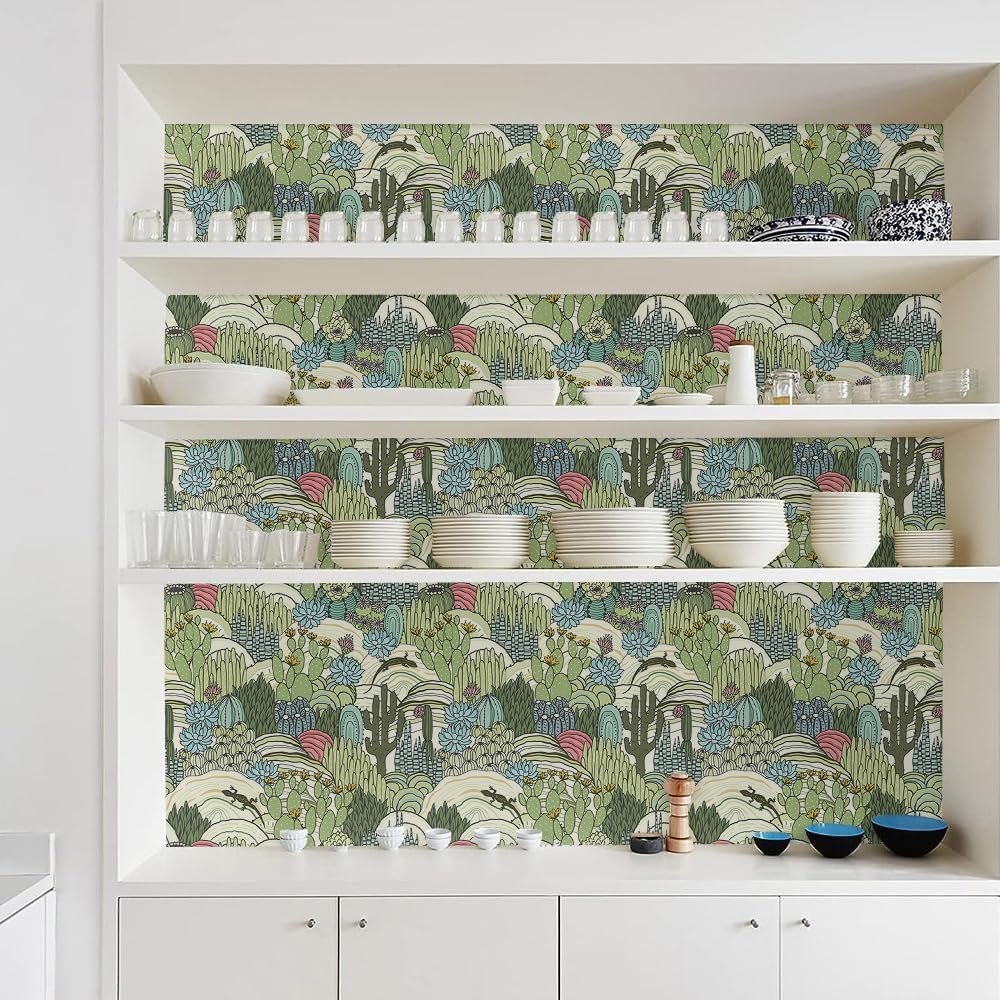 Papel tapiz con diseño de cactus verdes, animales del bosque, fácil de despegar, con diseño de lagarto, autoadhesivo, extraíble, para armario de