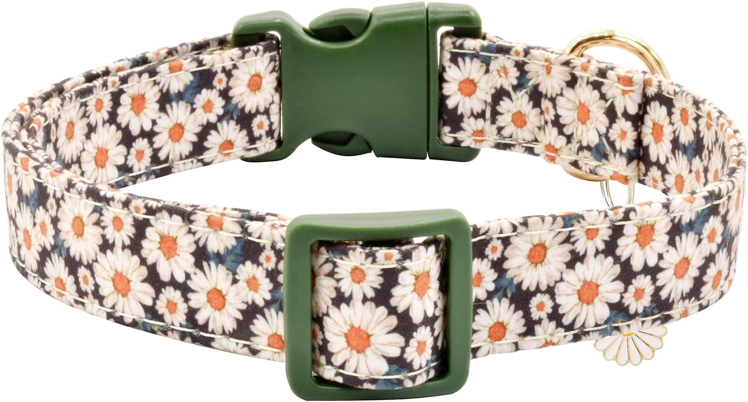 Lindo collar de algodón para perro, patrones de flores, collares suaves y ajustables para cachorros, para hembras pequeñas, medianas y grandes, con