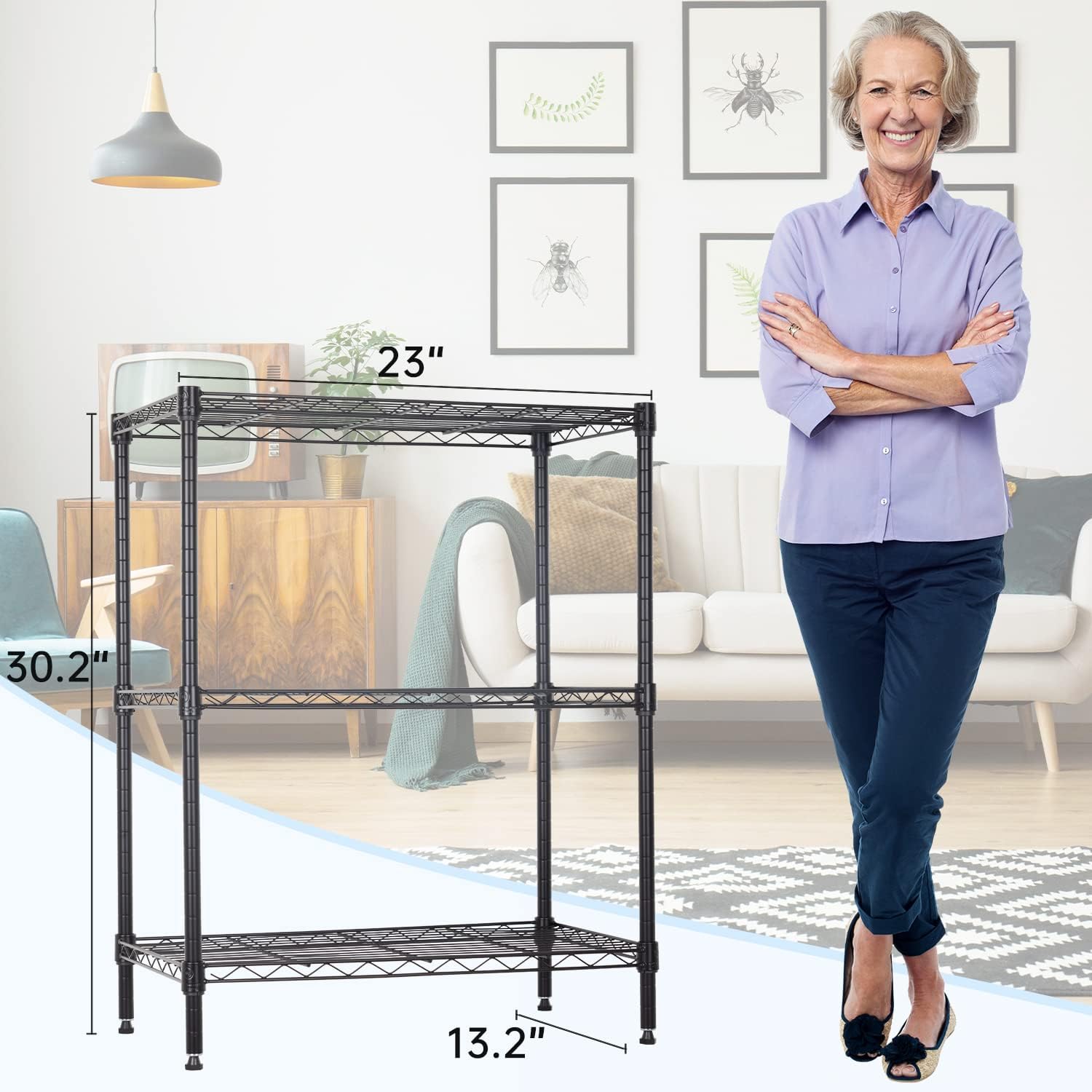 BestOffice Estantes de almacenamiento de metal ajustables de 3 estantes, estante organizador de alambre de 450 libras de capacidad para lugares