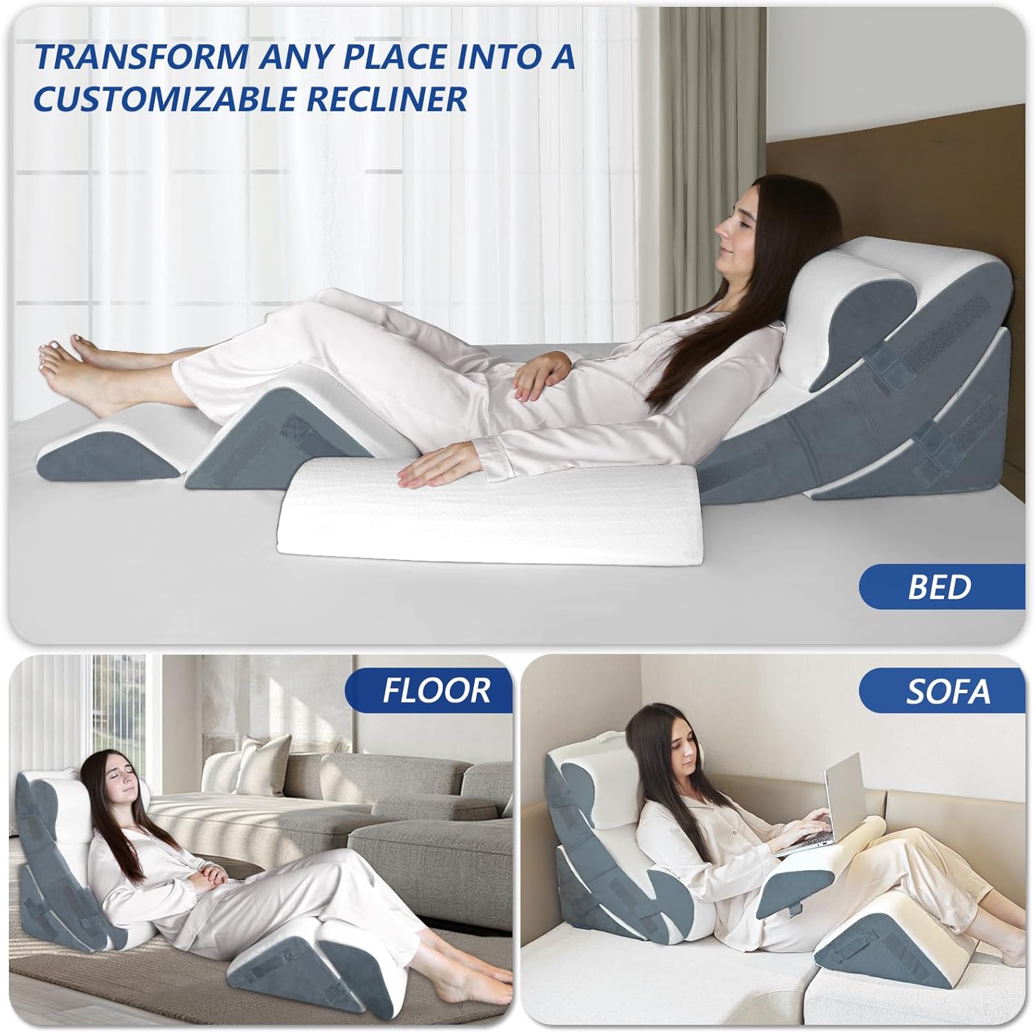 Juego de 6 almohadas ortopédicas XL de cuña para dormir, de espuma viscoelástica de gel para postcirugía, para espalda, cuello, soporte de piernas,