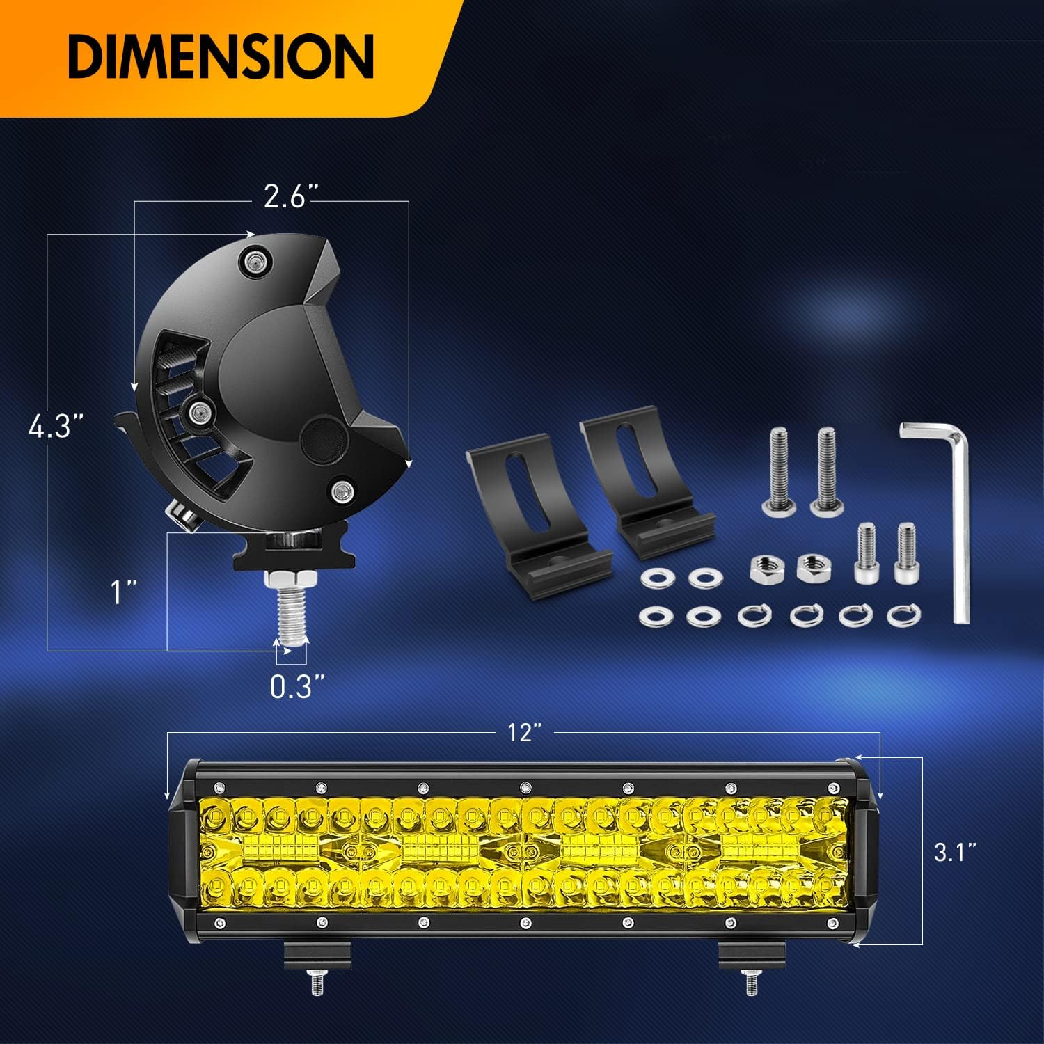 GOOACC Barra de luz LED ámbar de triple fila de 12 pulgadas, 240 W, 30000 lúmenes, combo de luz de trabajo todoterreno con arnés de cableado para