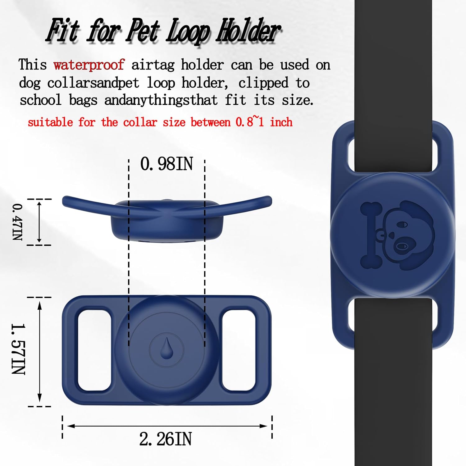 Paquete de 2 soportes impermeables para collar de perro AirTag compatibles con Apple AirTag, soporte de silicona oculto para Airtag Tracker,