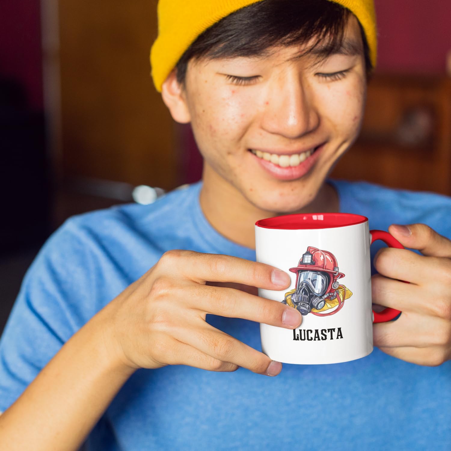 Tazas de porcelana personalizadas únicas para amantes de los bomberos de 11 o 15 onzas con nombre, tazas de viaje blancas de bombero personalizadas,