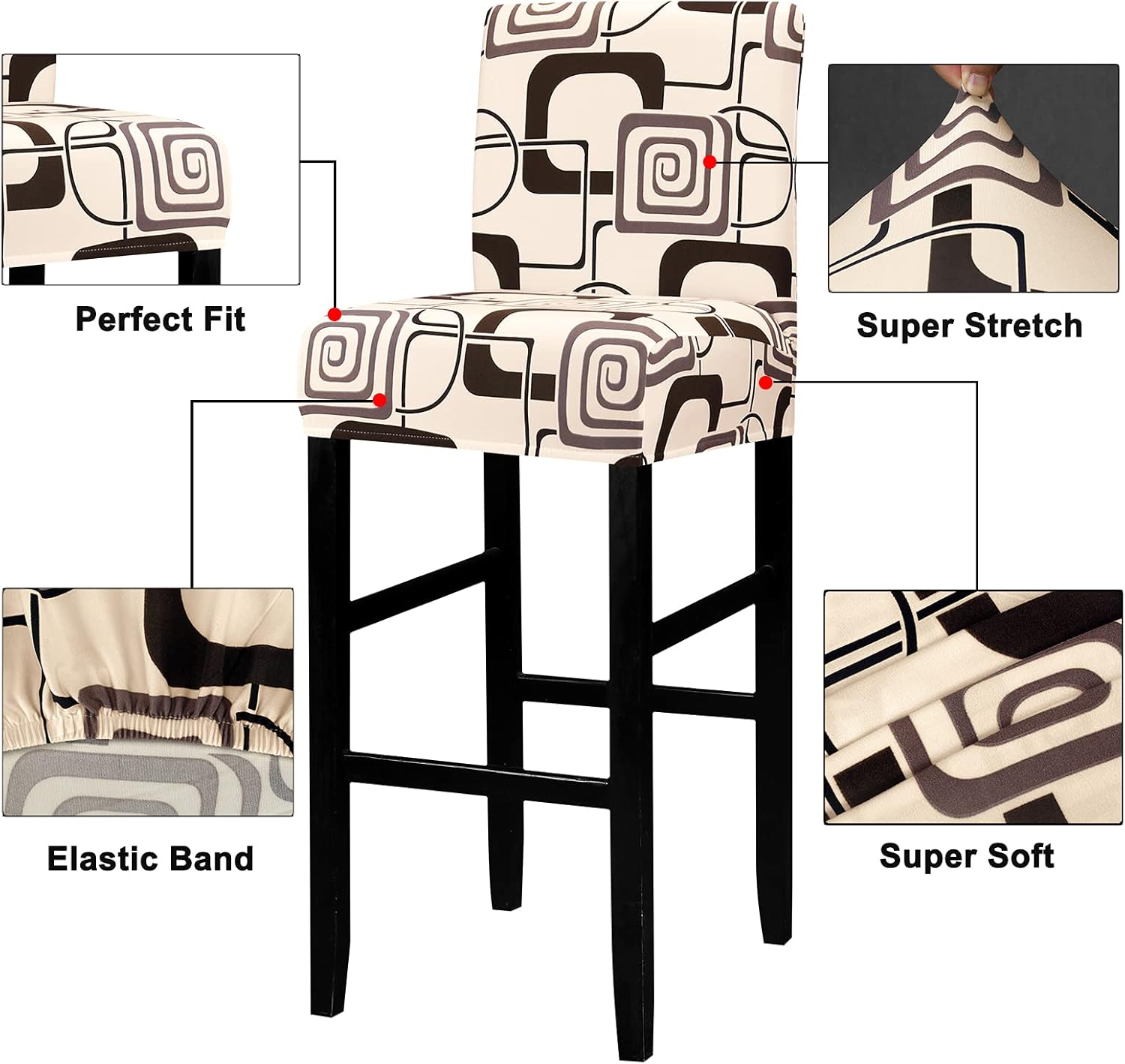 Lellen Funda para taburete de silla de bar jacquard  Paquete de 4 fundas elásticas para silla de comedor giratoria corta, sillas laterales de altura