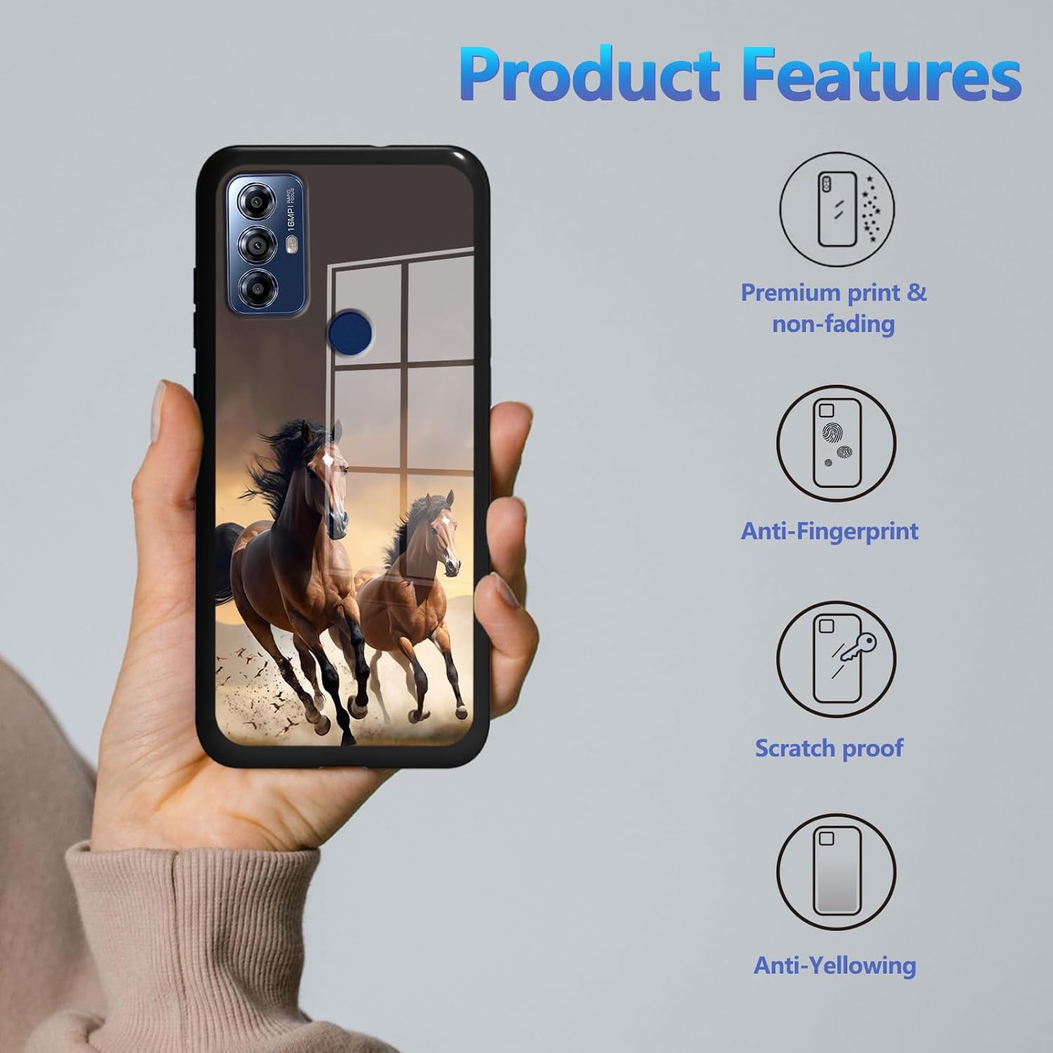 Funda para Motorola Moto G Play 2023 con protector de pantalla, parte trasera de vidrio templado + funda de silicona suave TPU absorción de golpes