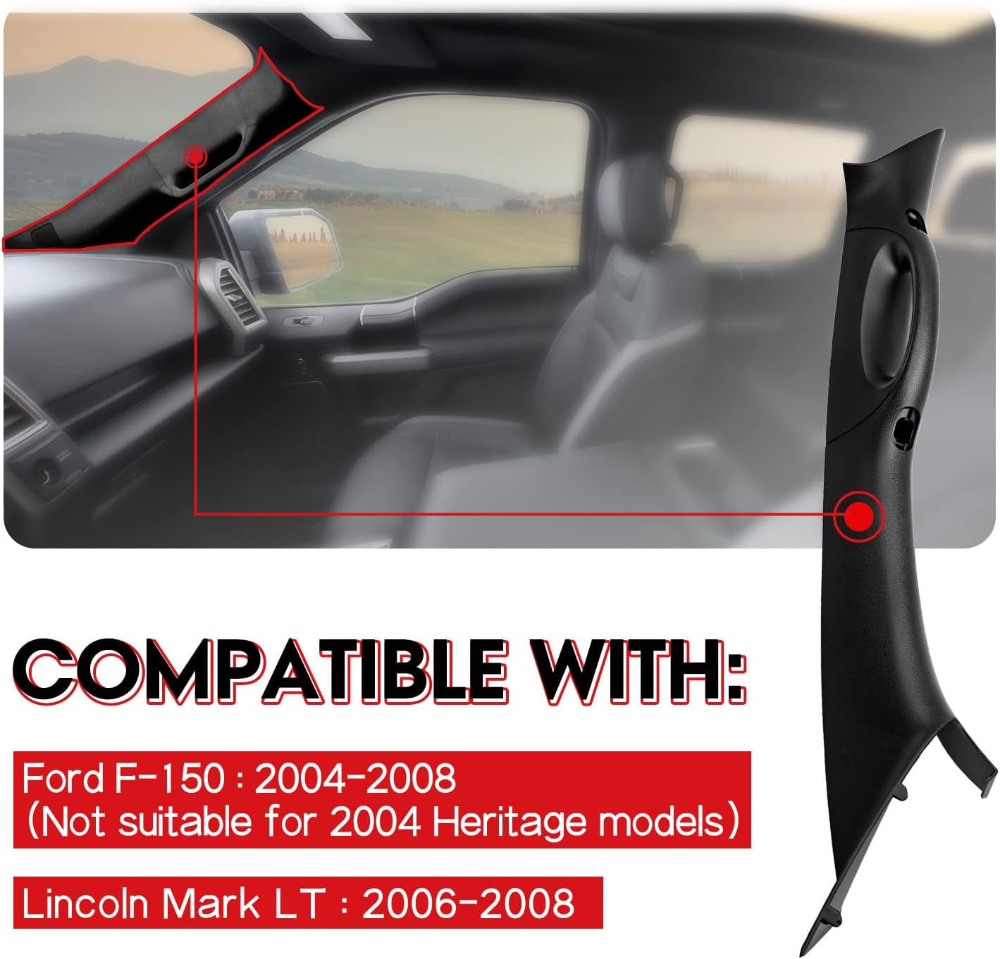 Panel de moldura de pilar A para Ford F-150 2004-2008 para Lincoln Mark LT 2006-2008, 4L3Z1503598AAA (lado derecho del pasajero)