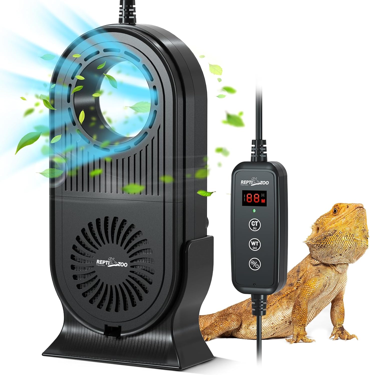 REPTI ZOO Purificador de aire de terrario de vidrio para reptiles, filtro de carbono, deshumidificador de reptiles, con sincronización para dragón