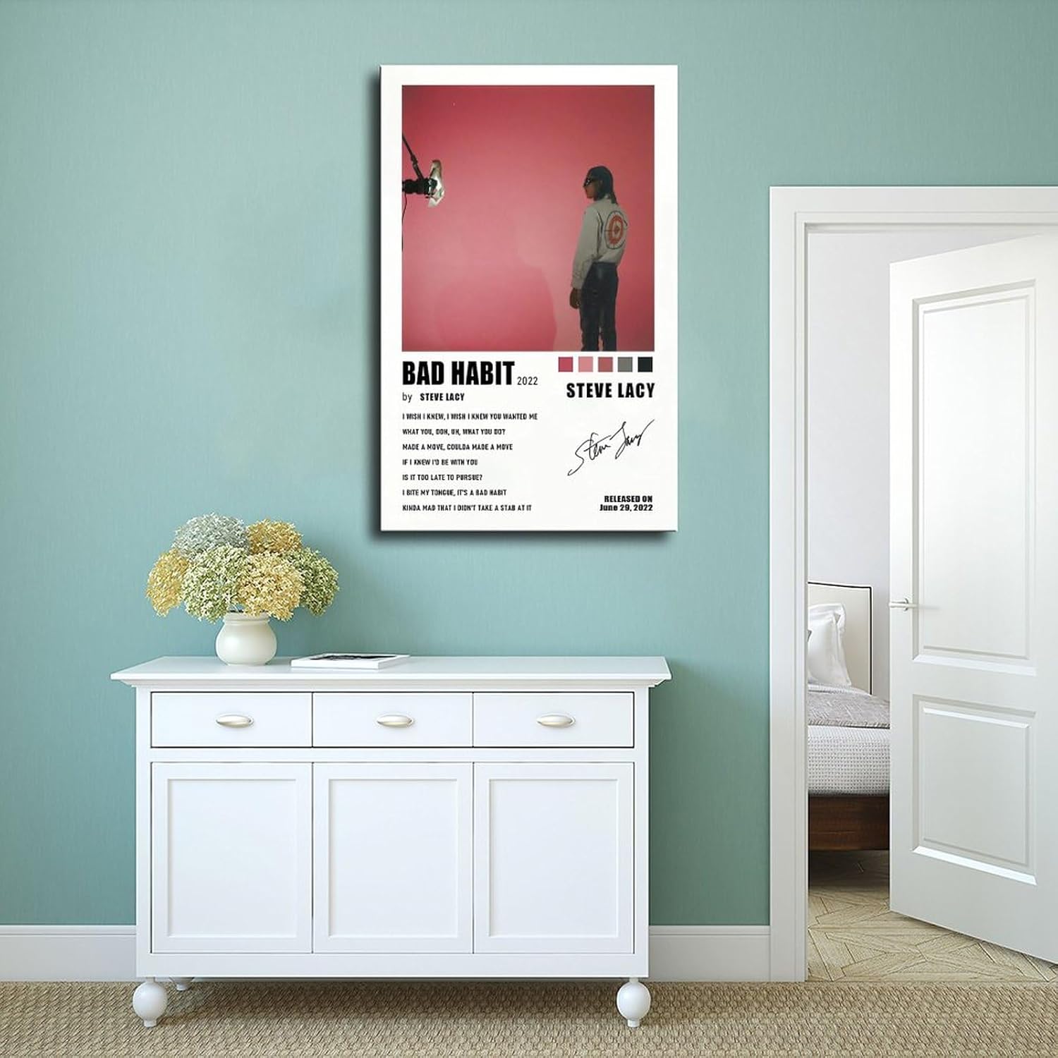 Fyzuf Póster de lienzo con texto en inglés “Singer Steve Lacy Music Bad Habit Bad Habit” para decoración de pared, pinturas para sala de estar,