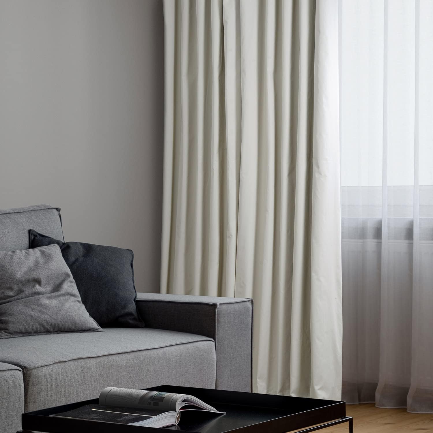 HPD Half Price Drapes Cortinas opacas para dormitorio y sala de estar, 50 x 84 pulgadas, algodón sólido, PRCT-BO12B-84 (1 panel), color gris claro