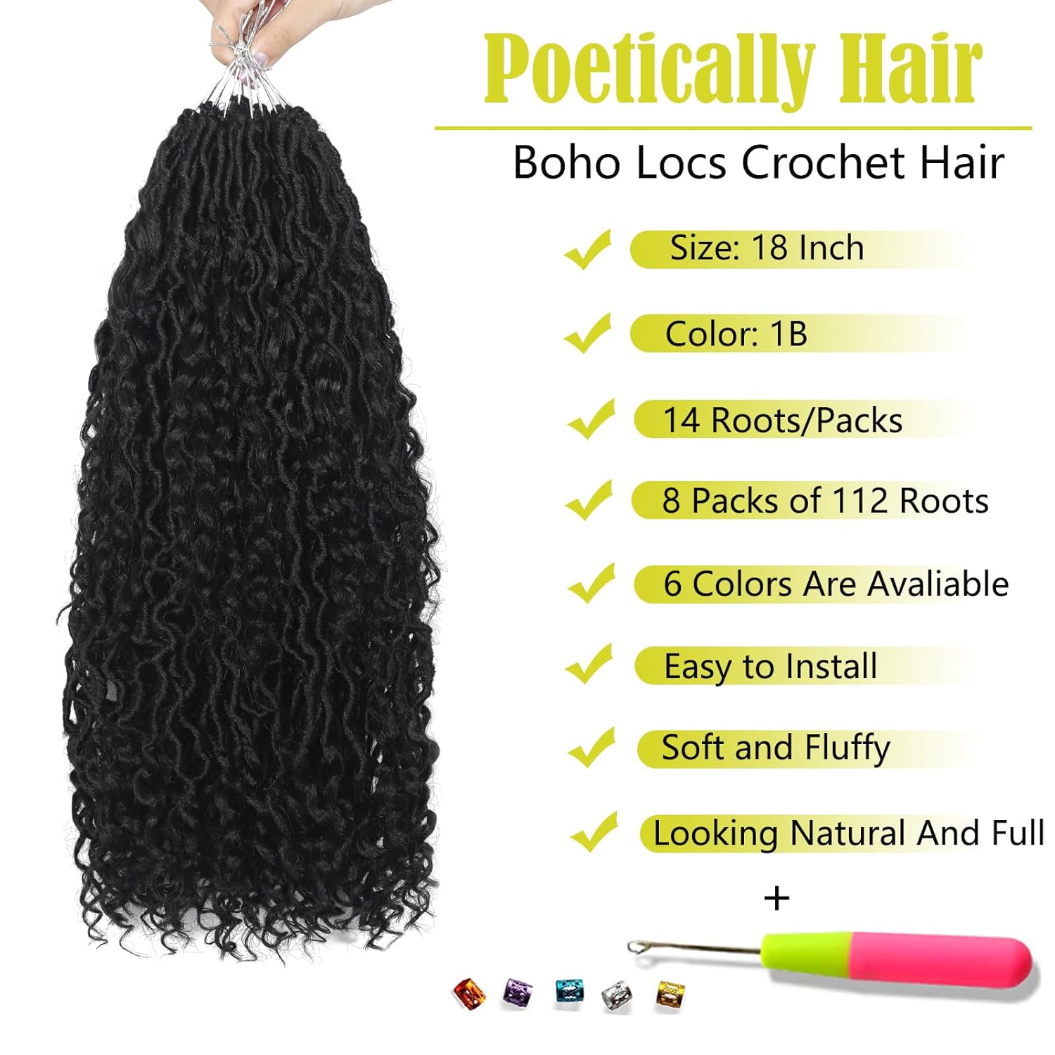 Rastas de ganchillo Goddess Locs de 18 pulgadas, cabello de ganchillo de río de río de cabello de ganchillo 8 paquetes de rastas bohemias hippie de