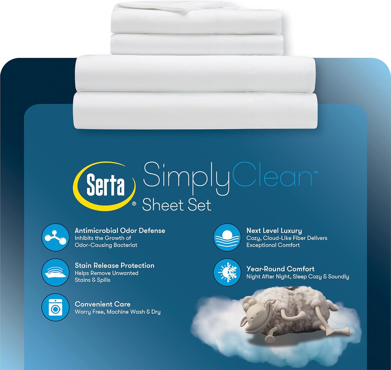 SERTA Simply Clean – Juego de sábanas de 3 piezas con bolsillo profundo, hipoalergénicas, resistentes a las manchas, tamaño individual XL, color