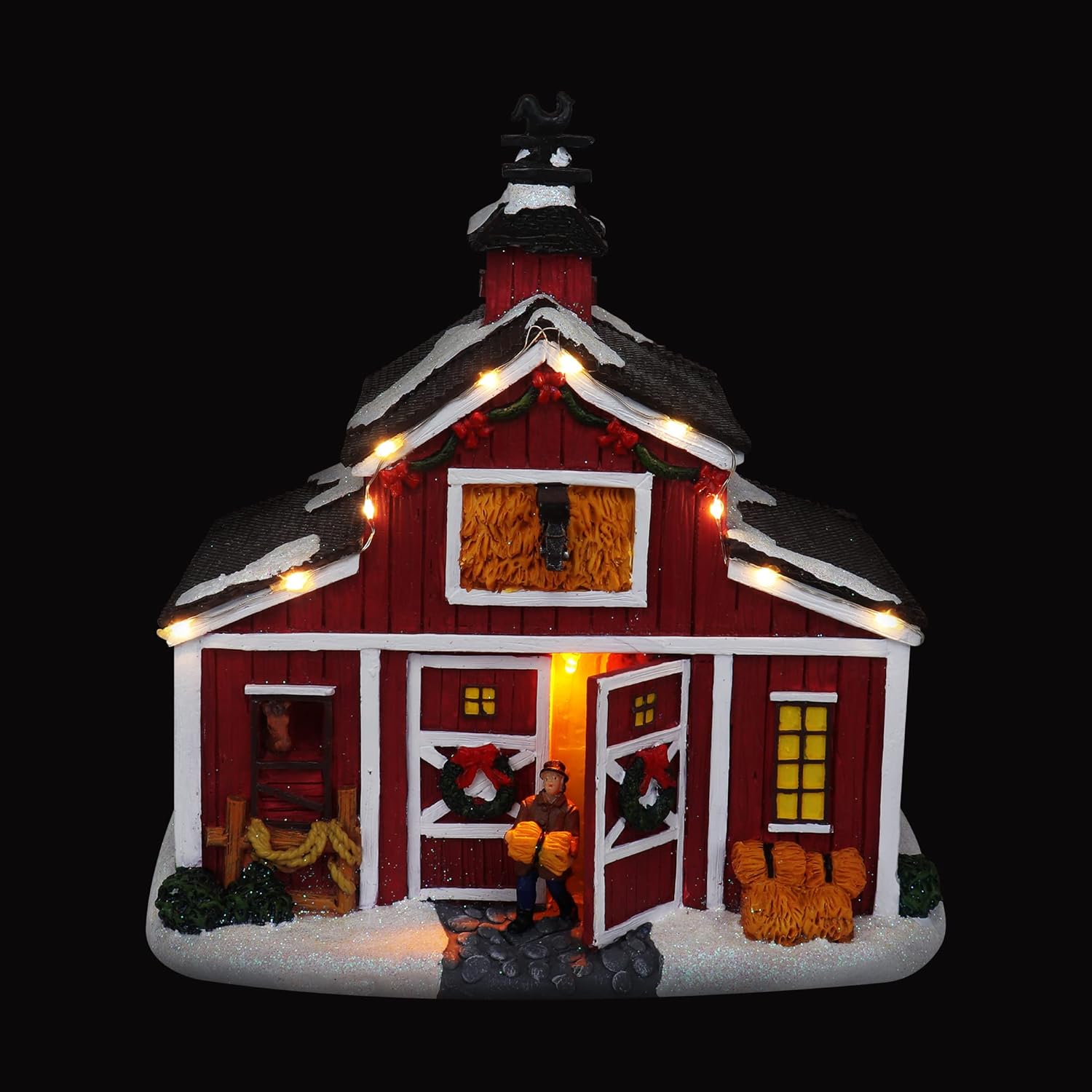 Christmas Village Farm Country Barn  Edificio coleccionable de aldea de nieve musical iluminada  Casas de pueblo de Navidad  Complemento perfecto