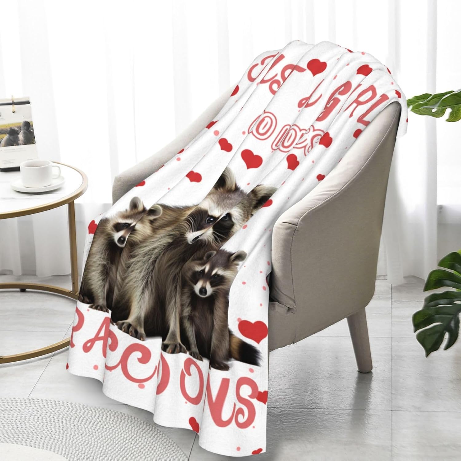 Manta de franela de 60 x 50 pulgadas con temática de mapaches, manta blanca suave para siesta en el hogar, oficina, para niños, niñas, mujeres,