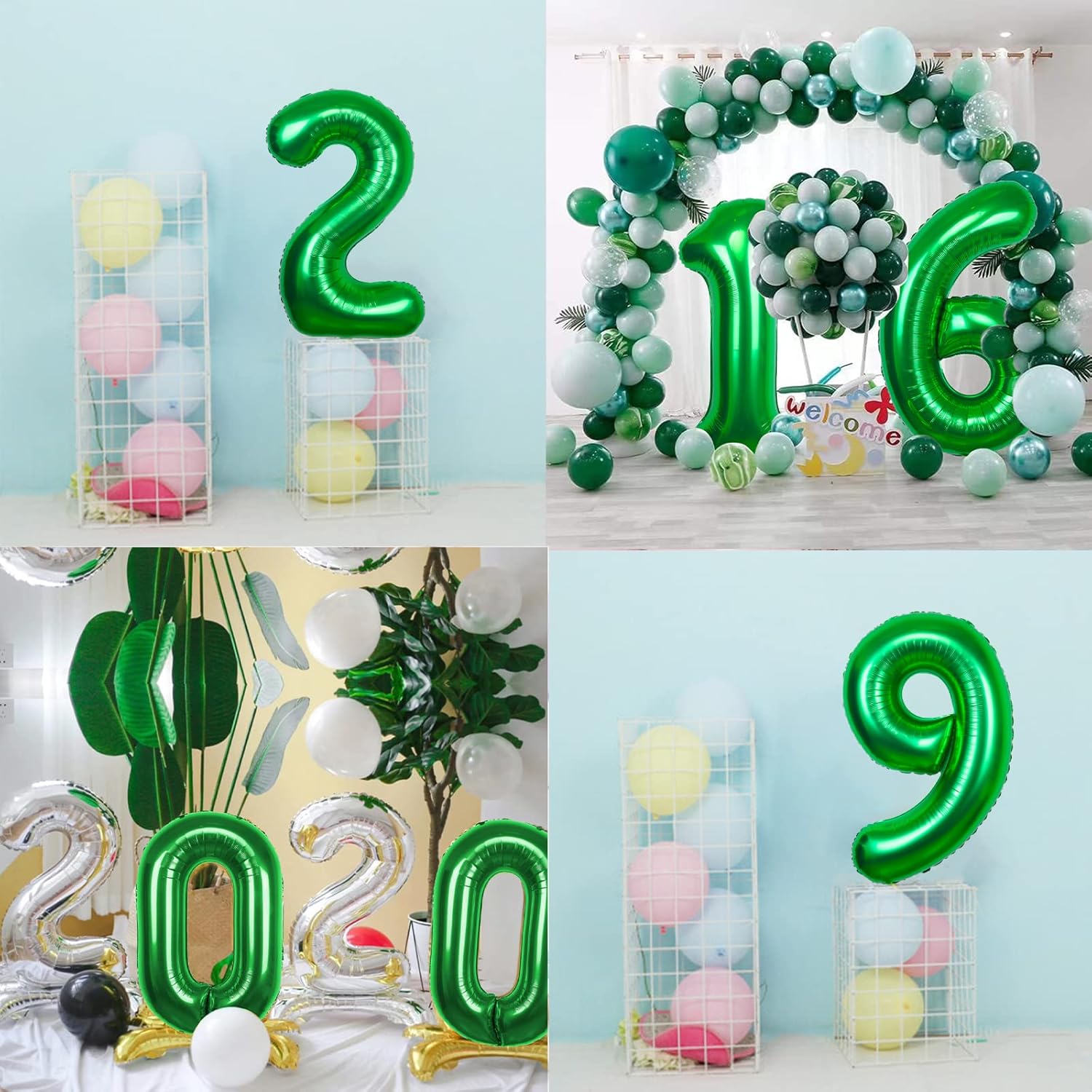 Globo verde gigante del número 0 de 40 pulgadas, globos de helio de Mylar para fiestas de cumpleaños, decoraciones de cumpleaños para niños,