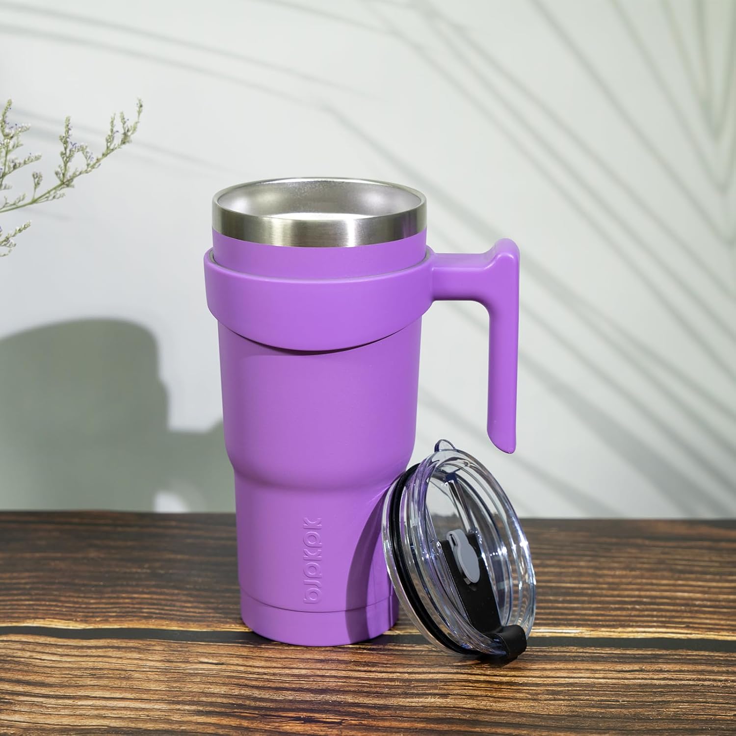 BJPKPK Vaso con asa, vaso de acero inoxidable de 40 onzas con tapa y pajita, tazas de café aisladas, lavanda