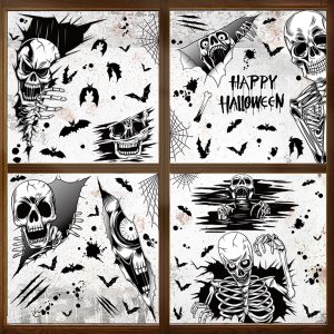 4 calcomanías de calavera de Halloween para ventana, calcomanías de pared de esqueleto de doble cara, extraíbles de Halloween, esqueleto de calavera 4 calcomanías de calavera de Halloween para ventana, calcomanías de pared de esqueleto de doble cara, extraíbles de Halloween, esqueleto de calavera