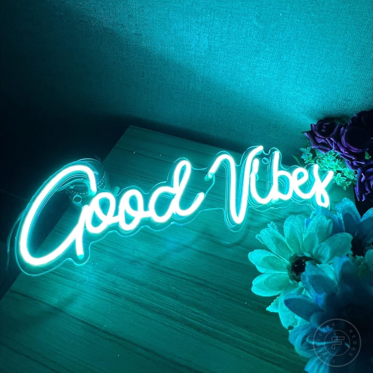 FUNERIGUER Good Vibes Letrero de neón para dormitorio, letrero de neón para decoración de pared con interruptor regulable, luces para pared, sala de