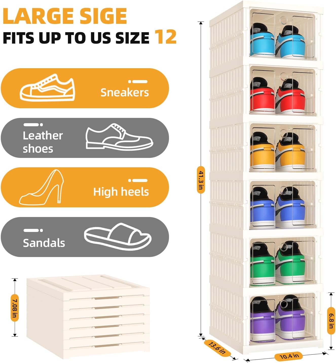 Caja de almacenamiento plegable para zapatos, organizador de 6 niveles de plástico con puerta transparente para entrada, contenedores de