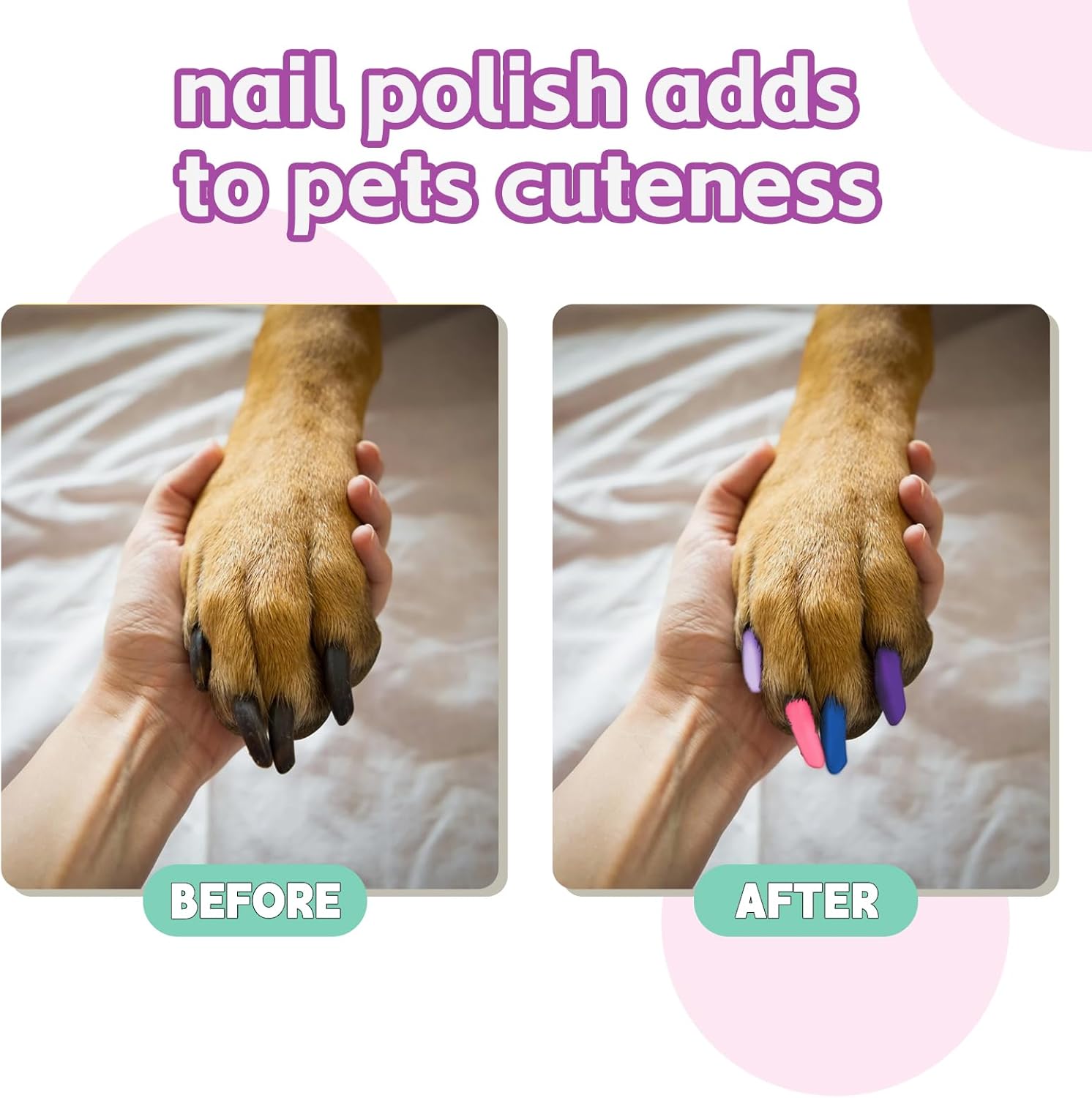 Esmalte de uñas para perro, 18 colores, de secado rápido, no tóxico, inodoro, fácil de aplicar con puntas de pincel, larga duración, uñas para