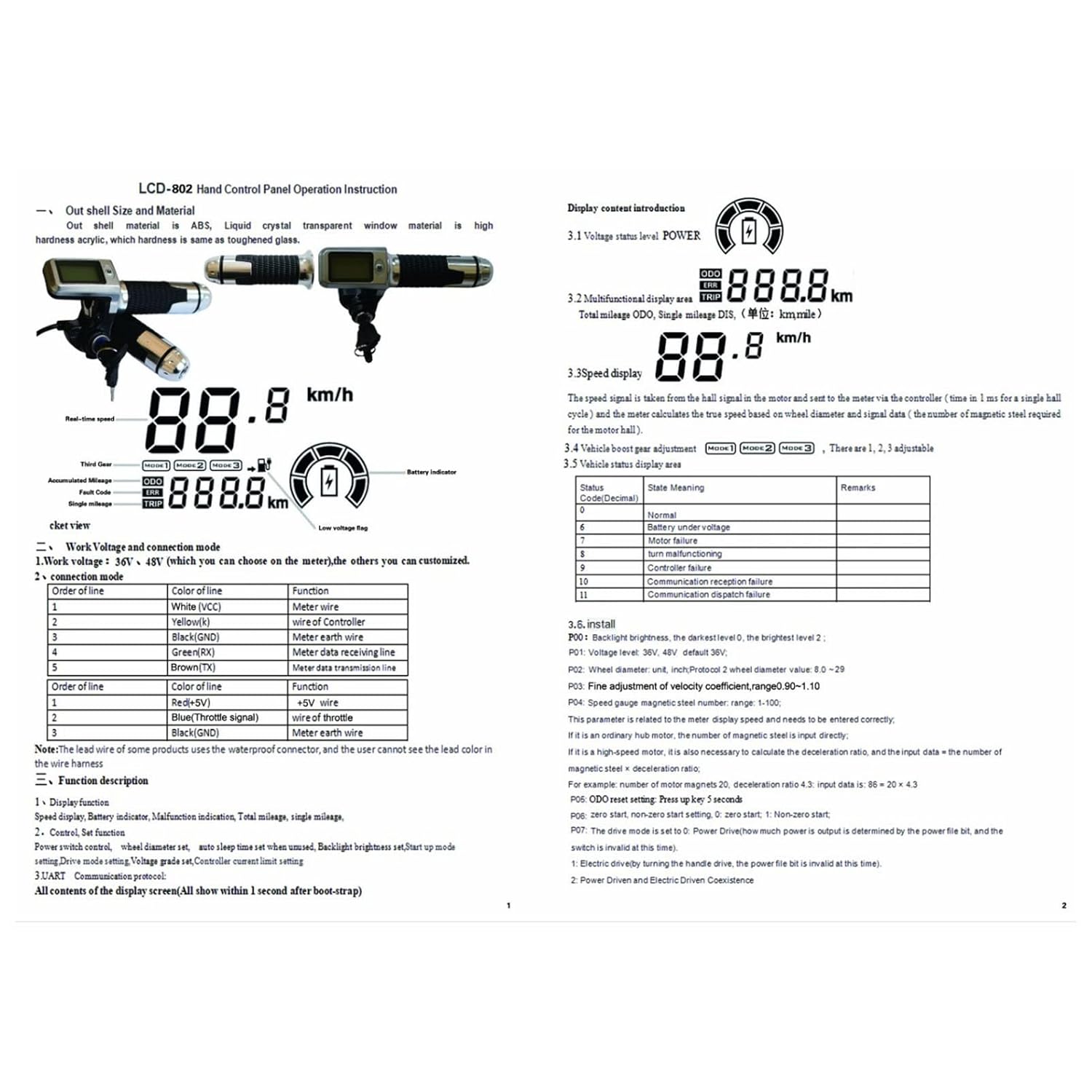 FOUF Kit de motor eléctrico de CC sin escobillas de 36 V, 48 V, 350 W, panel LCD, kit de controlador de motor sin escobillas, agarre del acelerador,