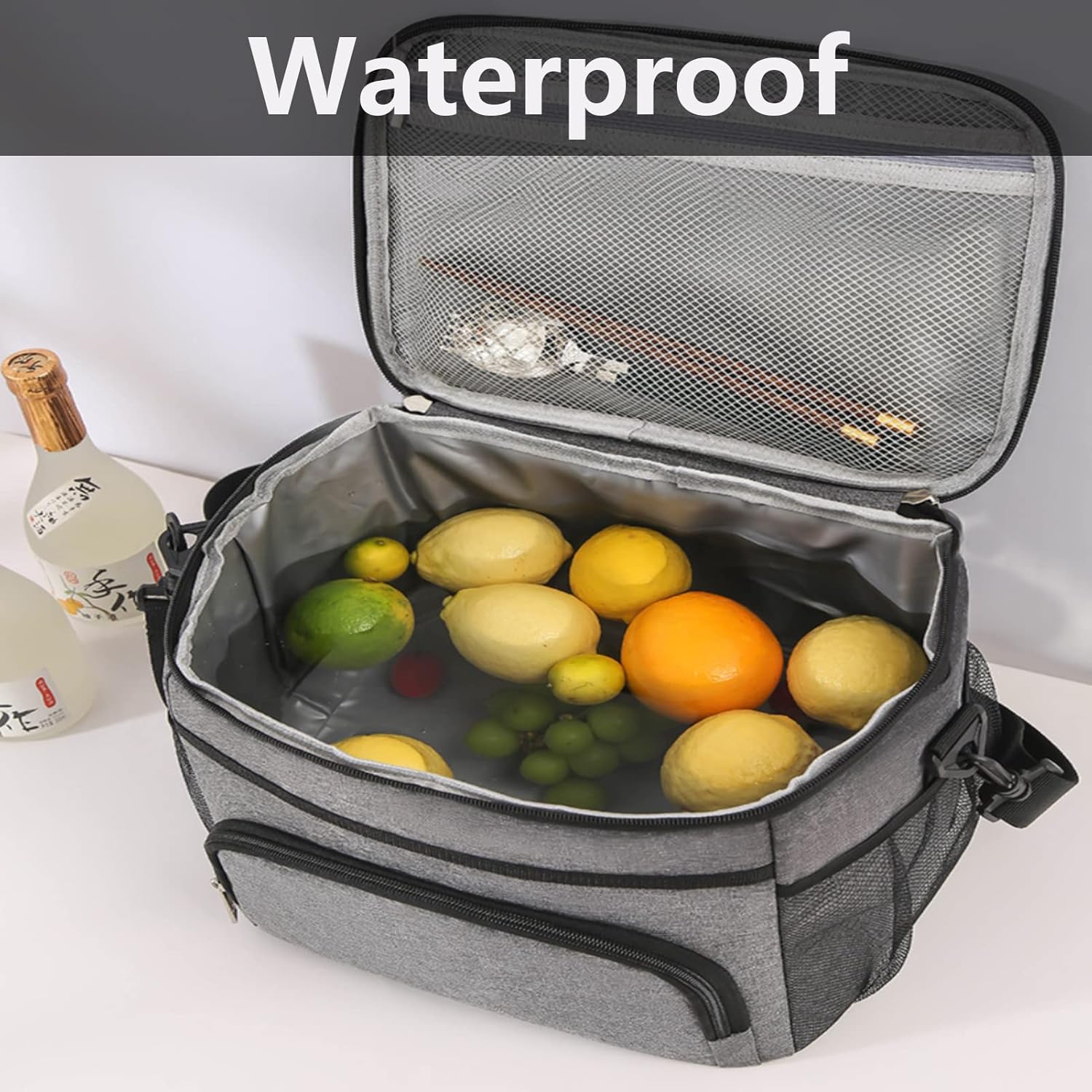 HOMHOLDON Lonchera de 15 litros para mujeres y hombres, lonchera aislada a prueba de fugas, bolsa de mano con correa ajustable para el hombro,