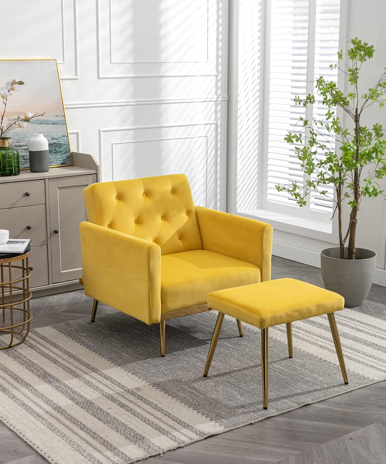 KINFFICT Sofá decorativo de terciopelo con otomana, cómodo sillón tapizado con reposabrazos y respaldo ajustables, sala de estar reclinable