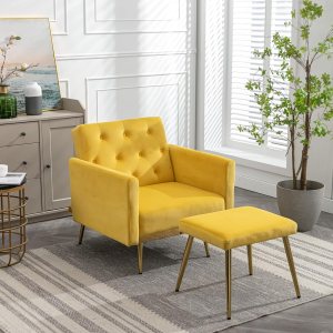 KINFFICT Sofá decorativo de terciopelo con otomana, cómodo sillón tapizado con reposabrazos y respaldo ajustables, sala de estar reclinable KINFFICT Sofá decorativo de terciopelo con otomana, cómodo sillón tapizado con reposabrazos y respaldo ajustables, sala de estar reclinable